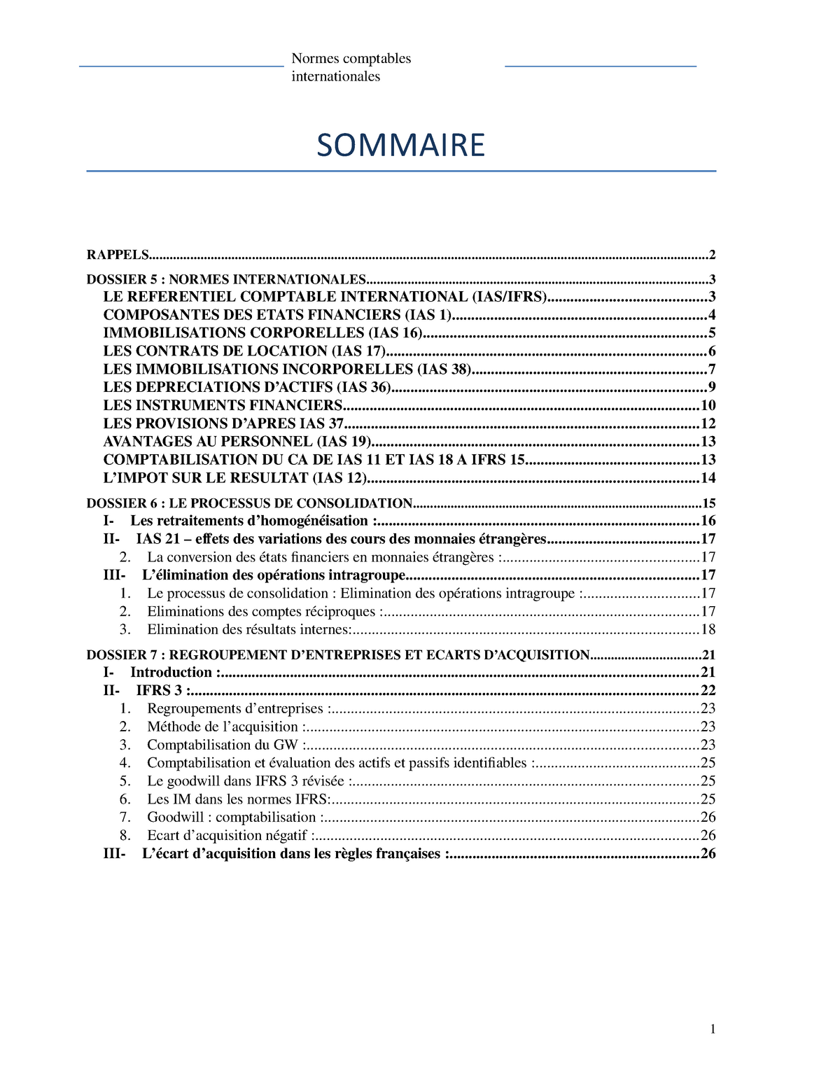 Cours Normes Ifrs Dauphine Sommaire Rappels Dossier Normes Internationales Le Referentiel Comptable International Ias Ifrs Composantes Des Etats Financiers Studocu