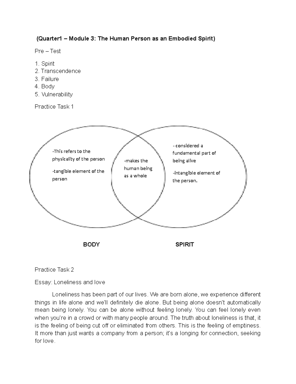Philosophy Module Three - (Quarter1 – Module 3: The Human Person as an ...