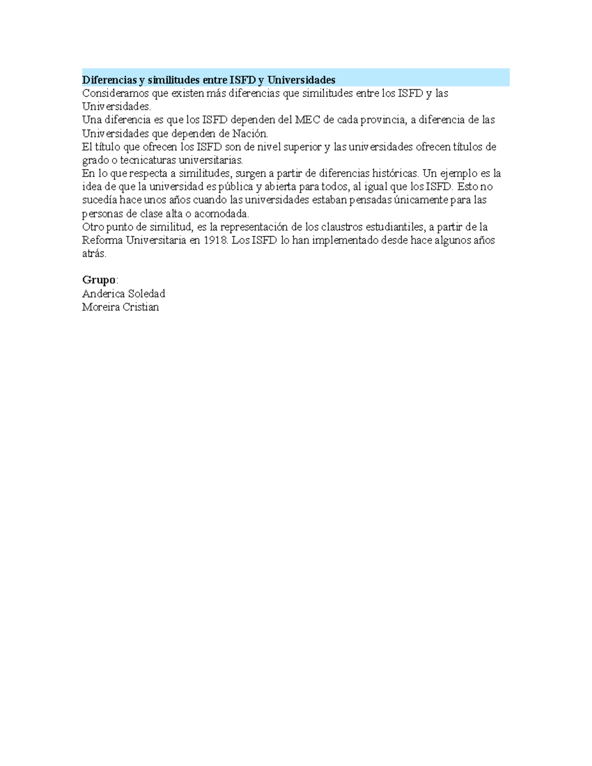 Diferencias y similitudes entre ISFD y Universidades - Diferencias y ...