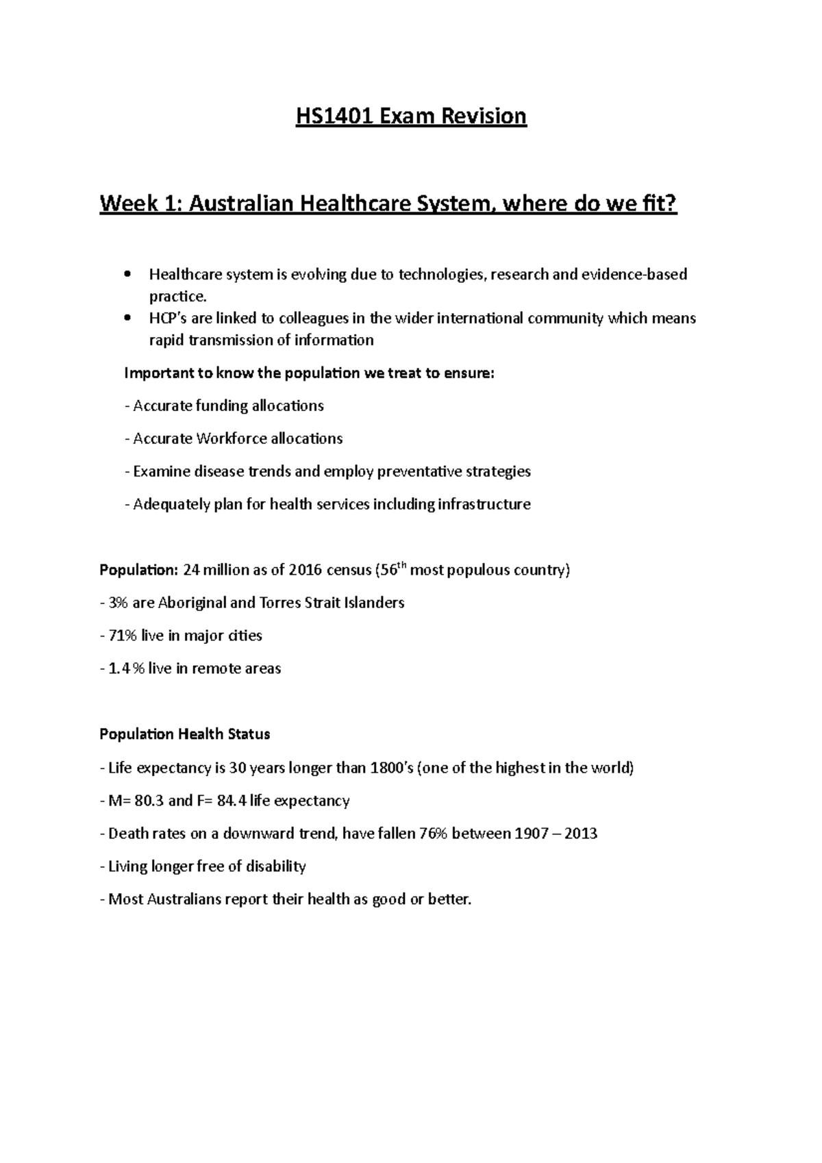 HS1401 Exam Revision week 1 - 8 - HS1401 Exam Revision Week 1 ...