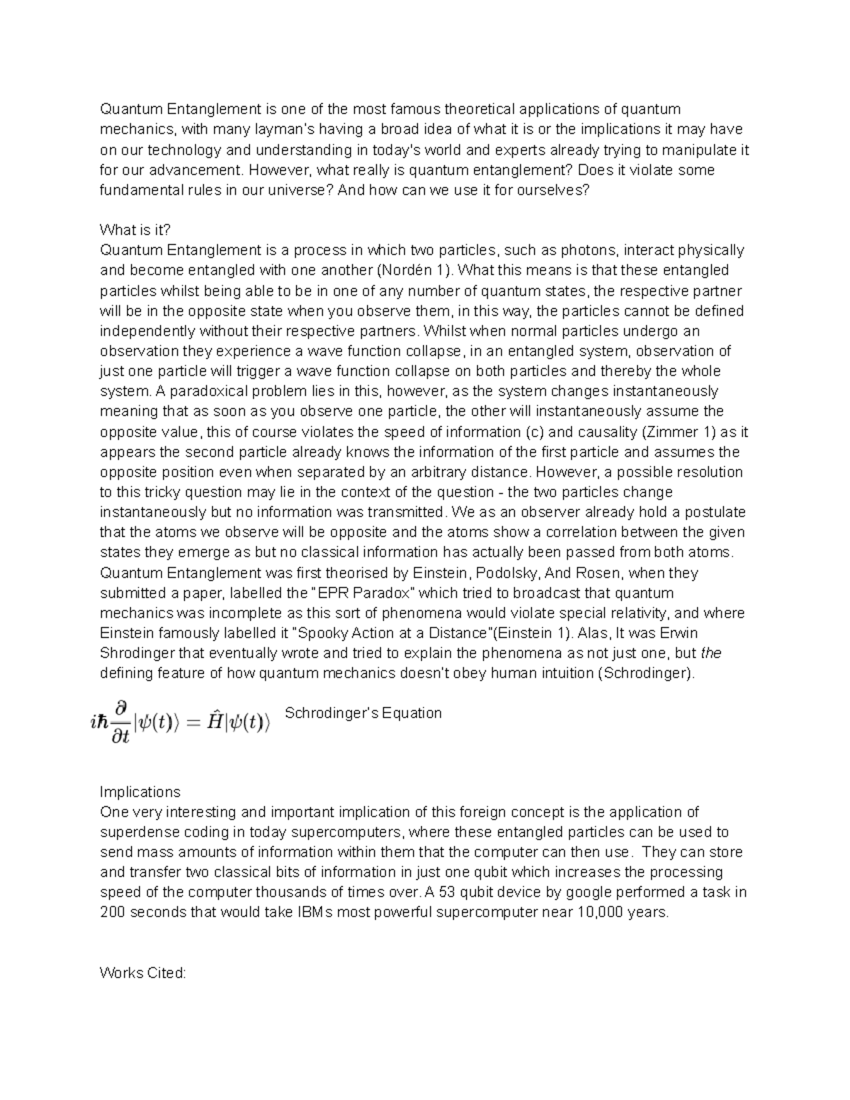 Spooky Action at a Distance Research Literature Review 1 Quantum