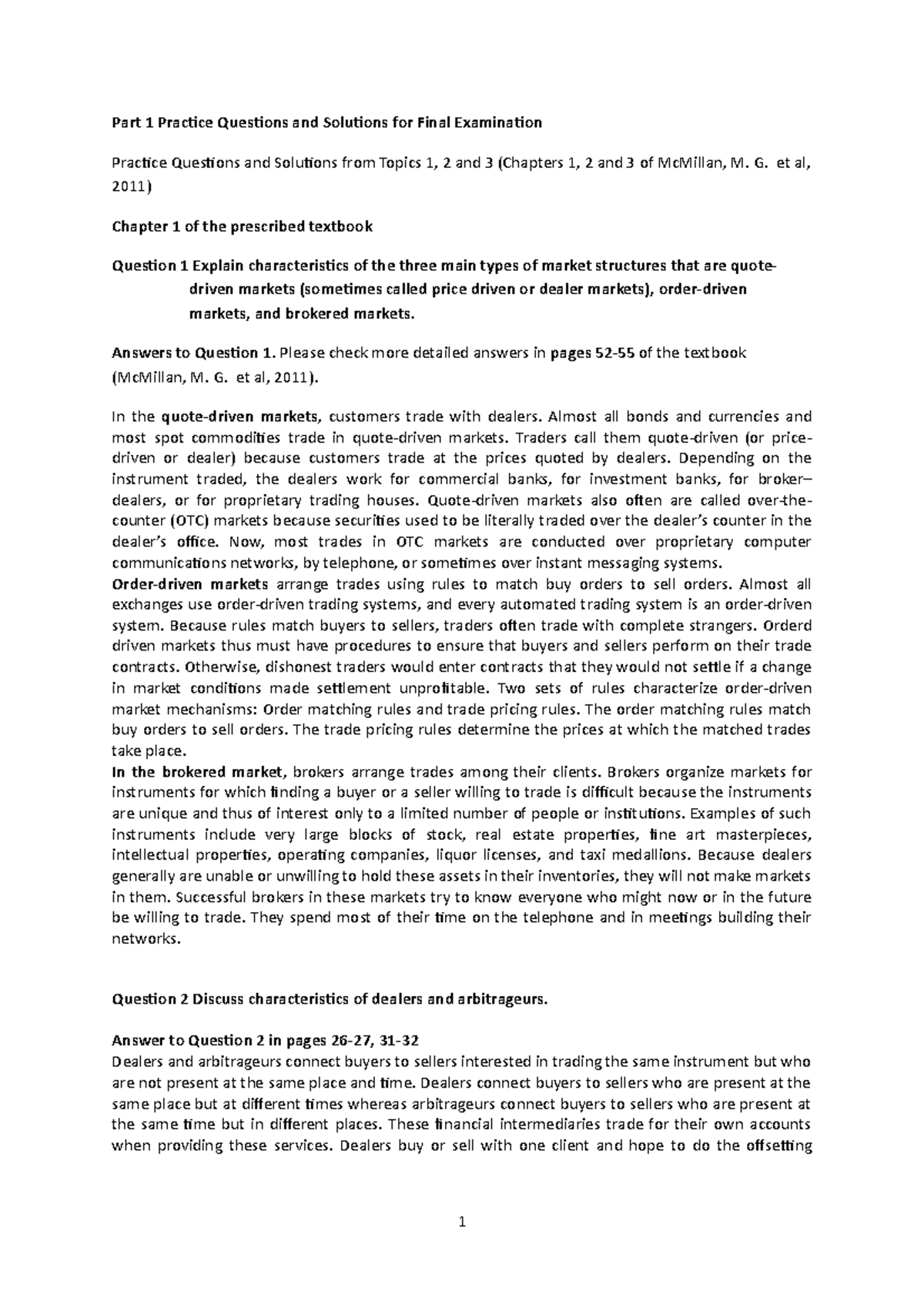 Final exam, questions and answers - Part 1 Practice Questions and ...