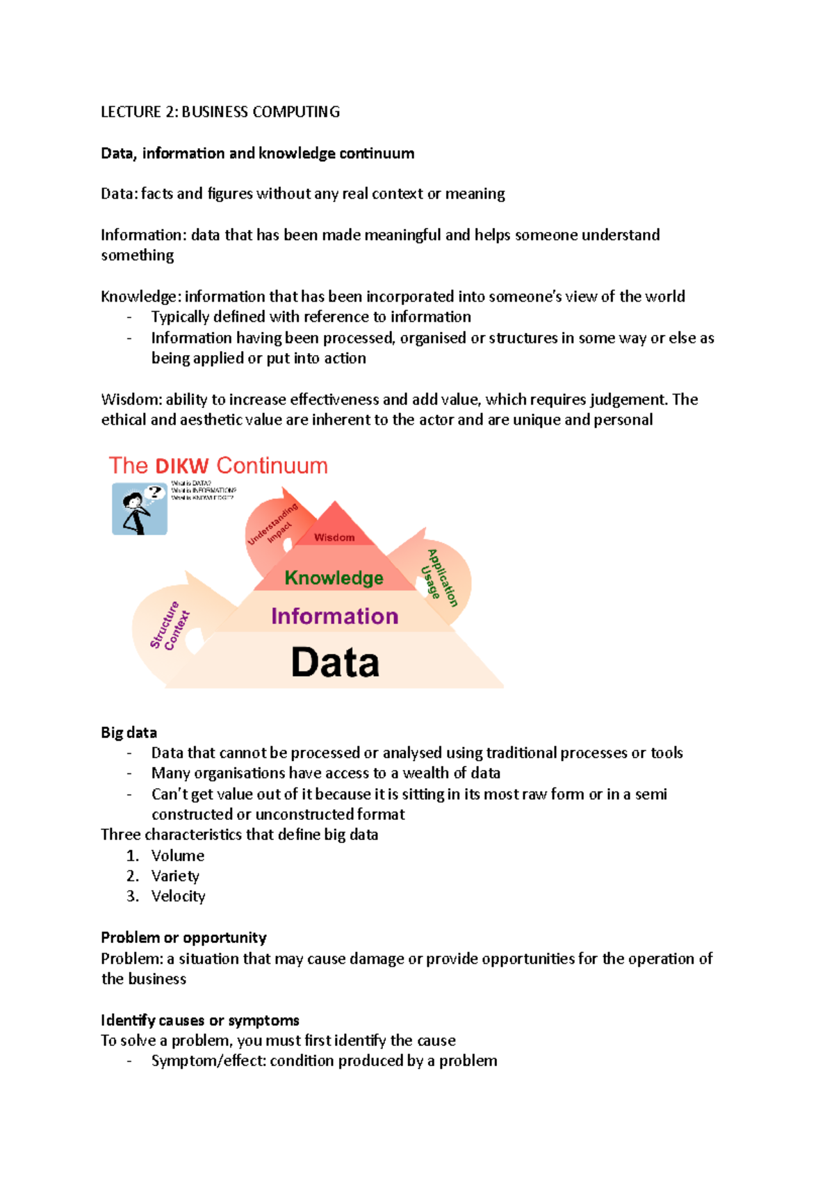 Lecture 2 BC - notes - LECTURE 2: BUSINESS COMPUTING Data, information ...