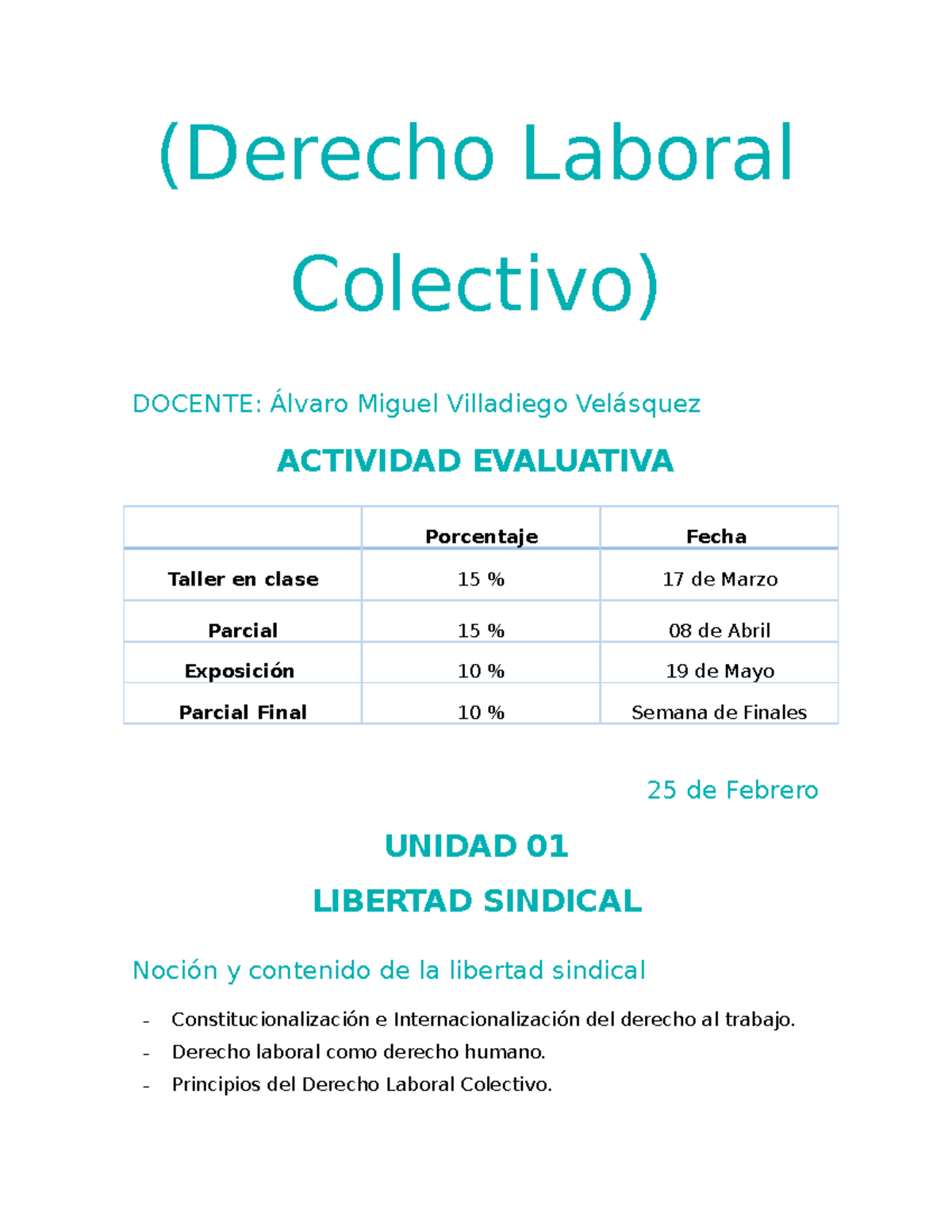 Apuntes Derecho Laboral Colectivo, Apuntes Del Curso - (Derecho Laboral ...