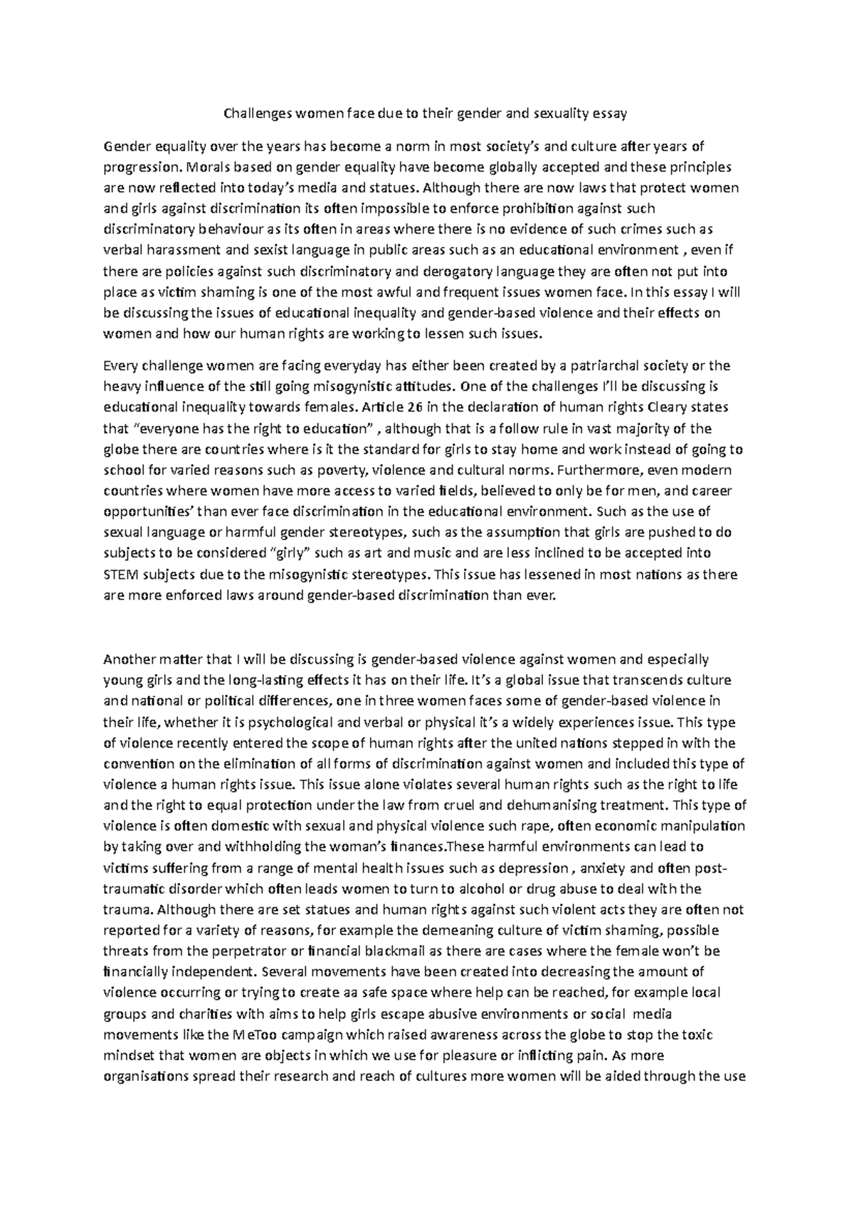 Challenges women face due to their gender and sexuality essay - Morals ...