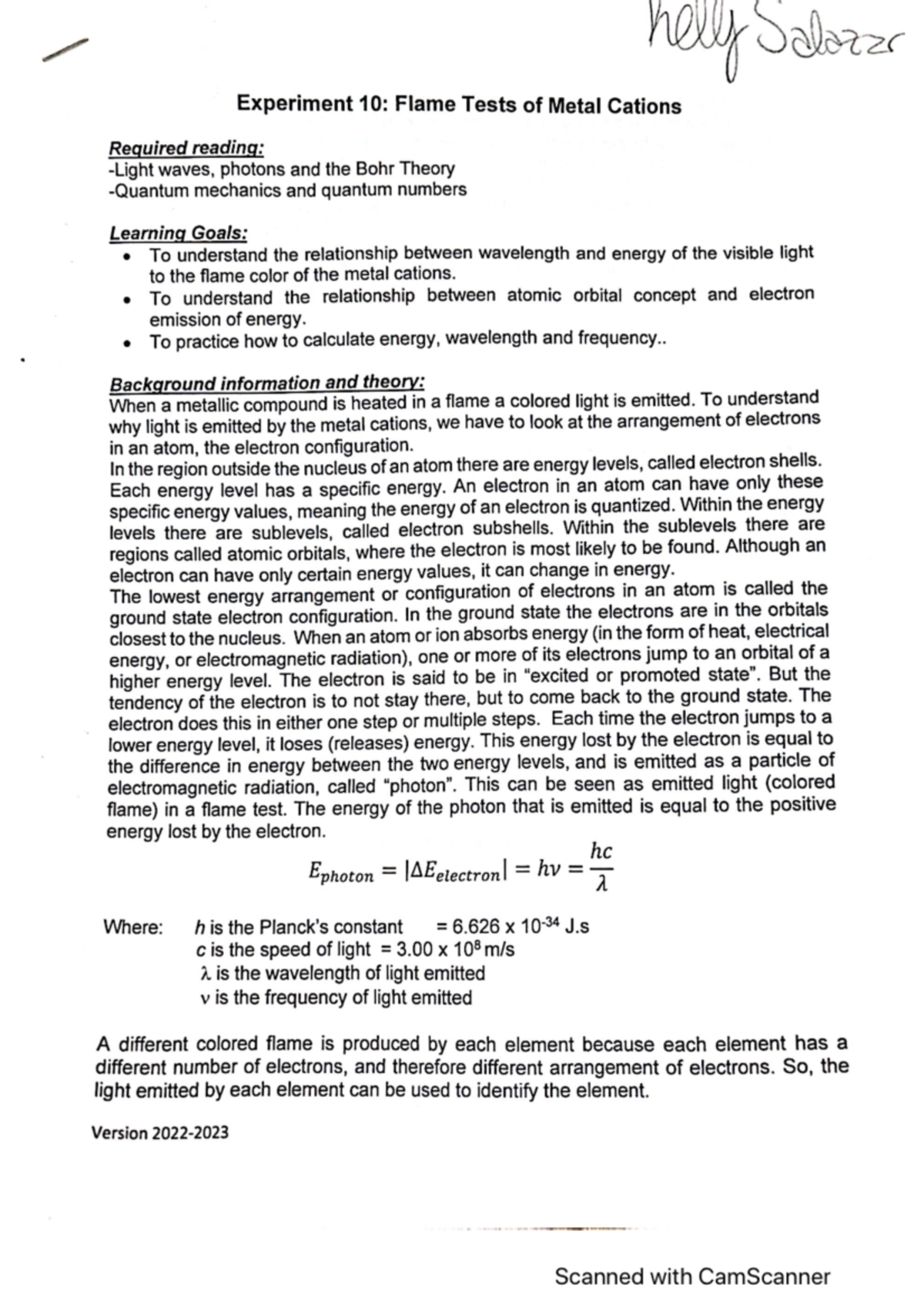 Lab report Flame Test CHEM 1411 Studocu