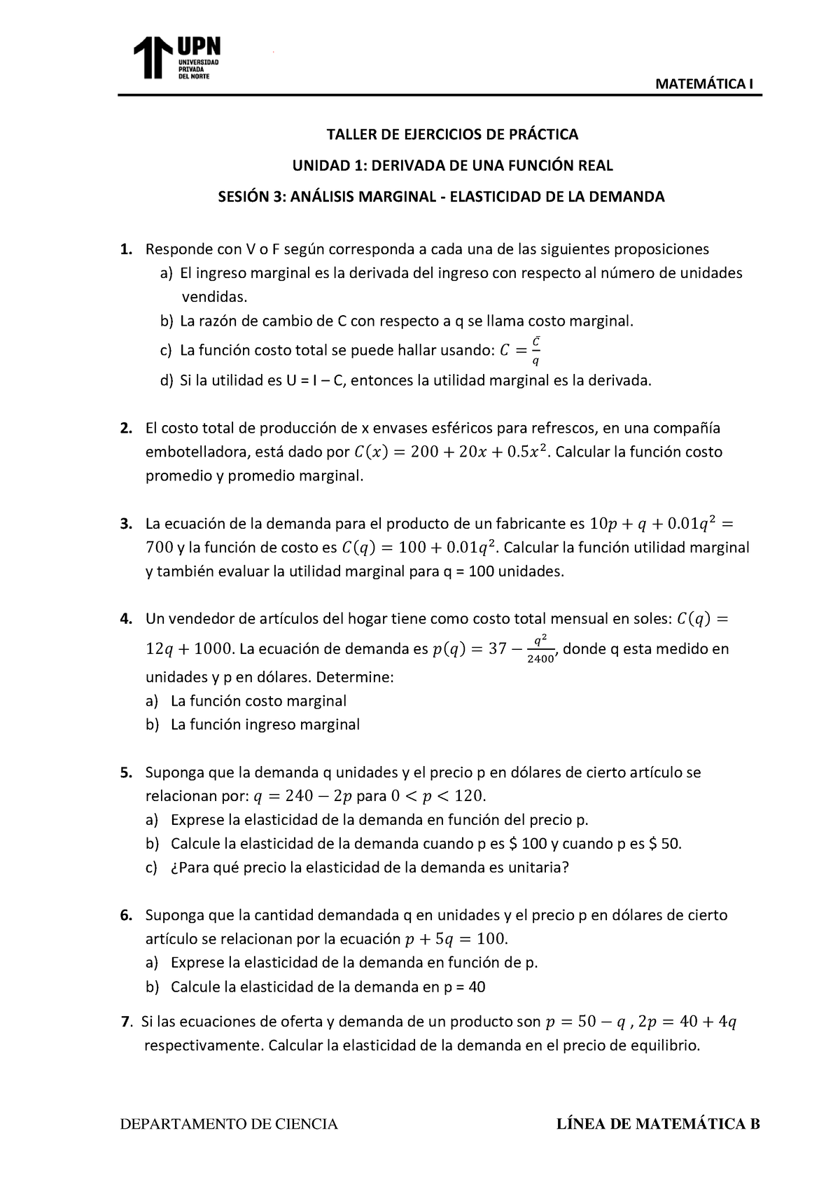 S3 Ejercicios DE PRÁ Ctica - MATEM¡TICA I DEPARTAMENTO DE CIENCIA LÍNEA ...