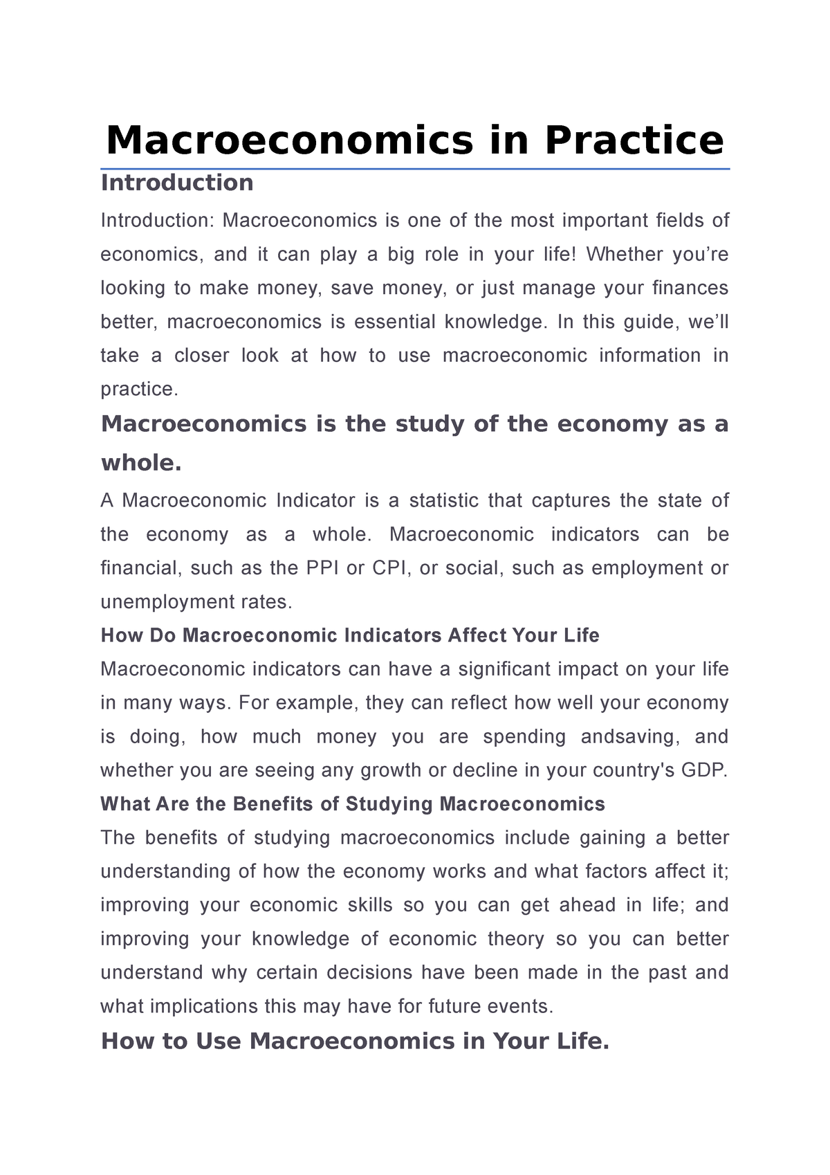 introduction on macroeconomics essay