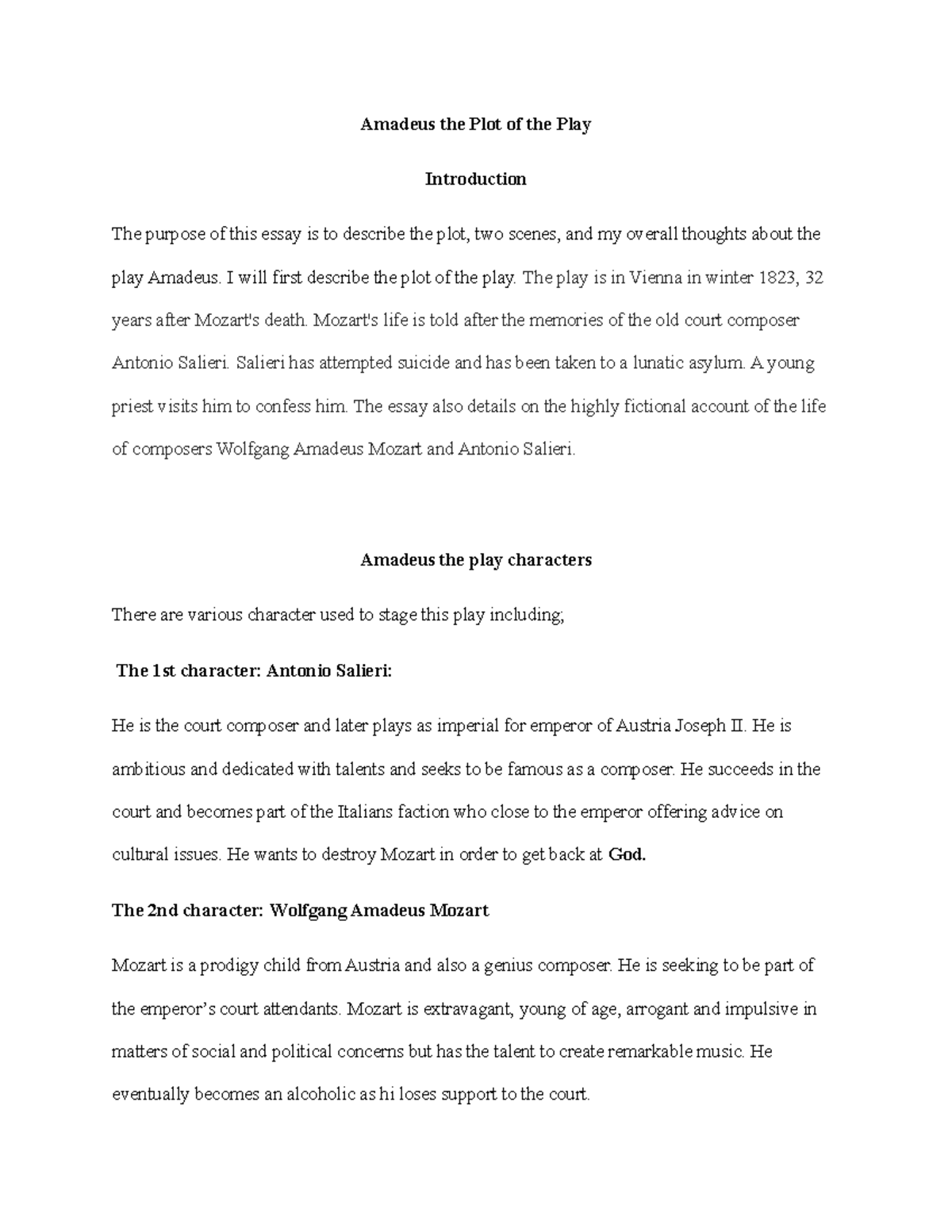 Amadeus the Plot of the Play - Amadeus the Plot of the Play ...