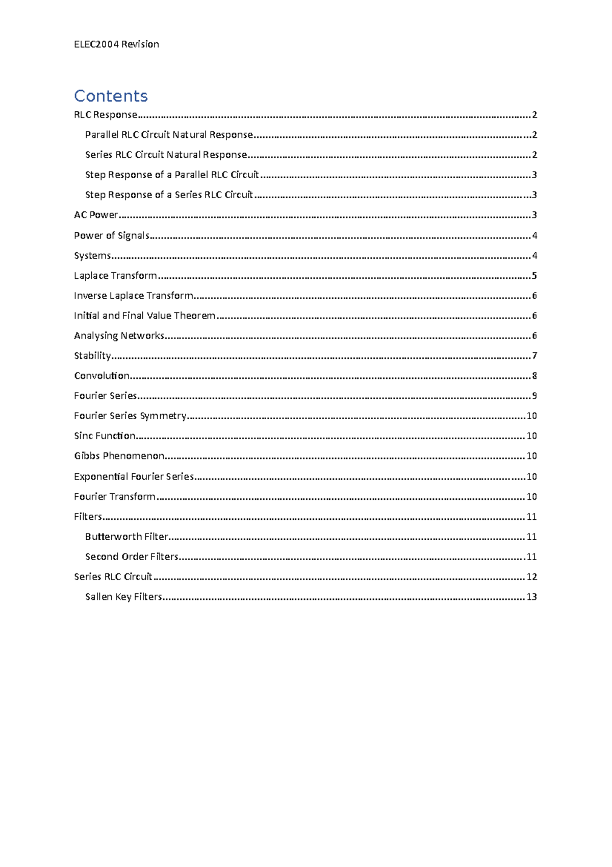 Revision Sheet - Notes - Contents RLC - Studocu