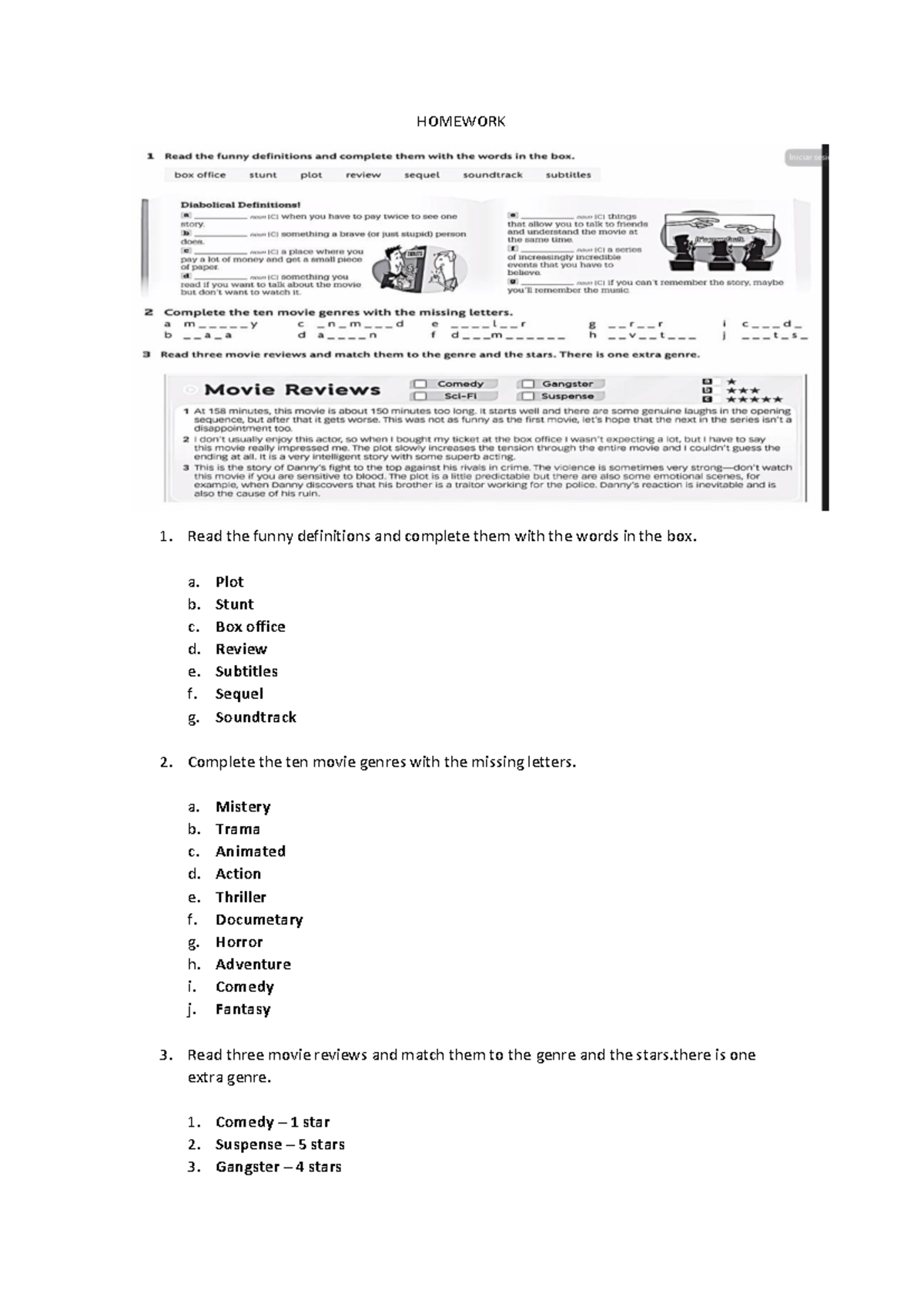 Homework - estudios - HOMEWORK Read the funny definitions and complete ...