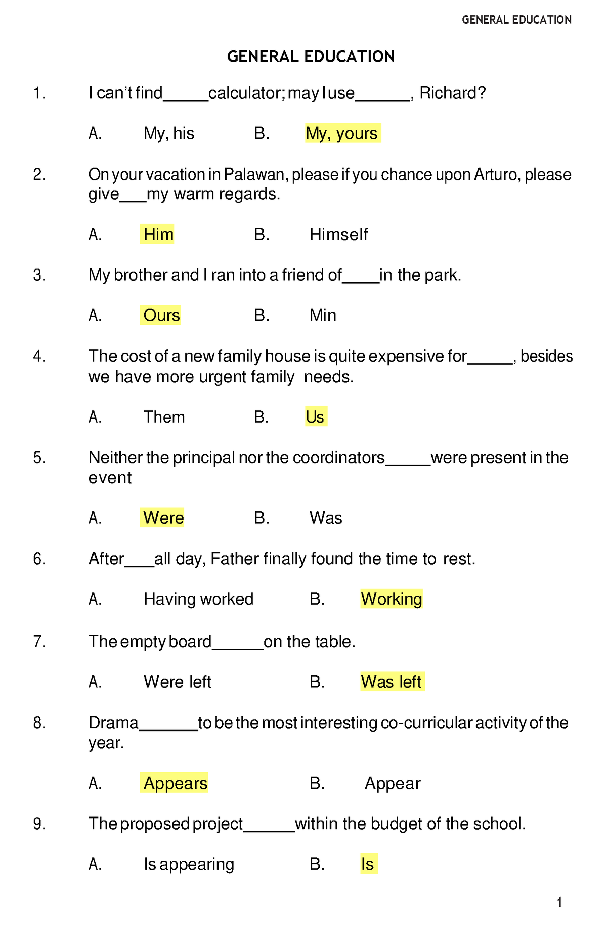 GEN-ED PROF ED - NONE - GENERAL EDUCATION I can’t find calculator; may ...