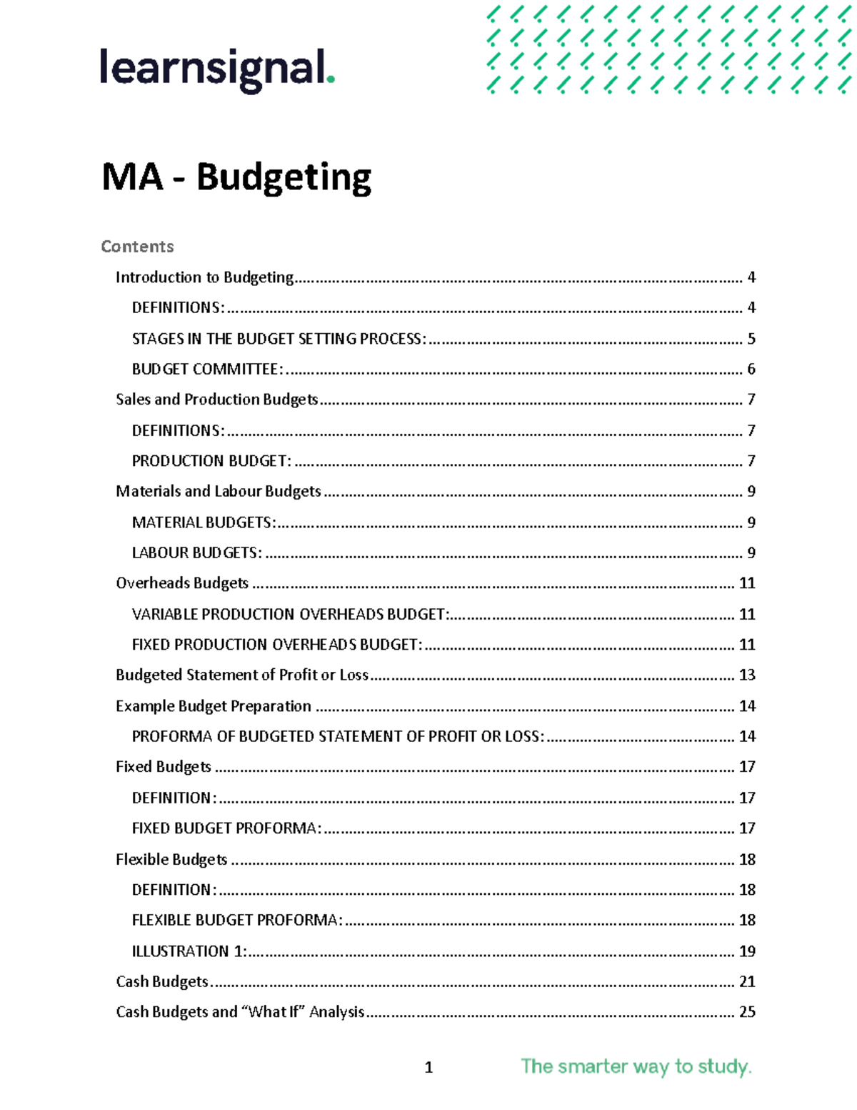 MA. M4. Notes SUMMARIES OF LECTURES FORM MA Budgeting
