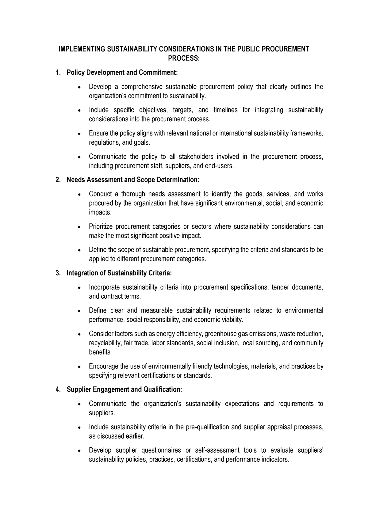 Sustainability Considerations IN THE Public Procurement Process ...