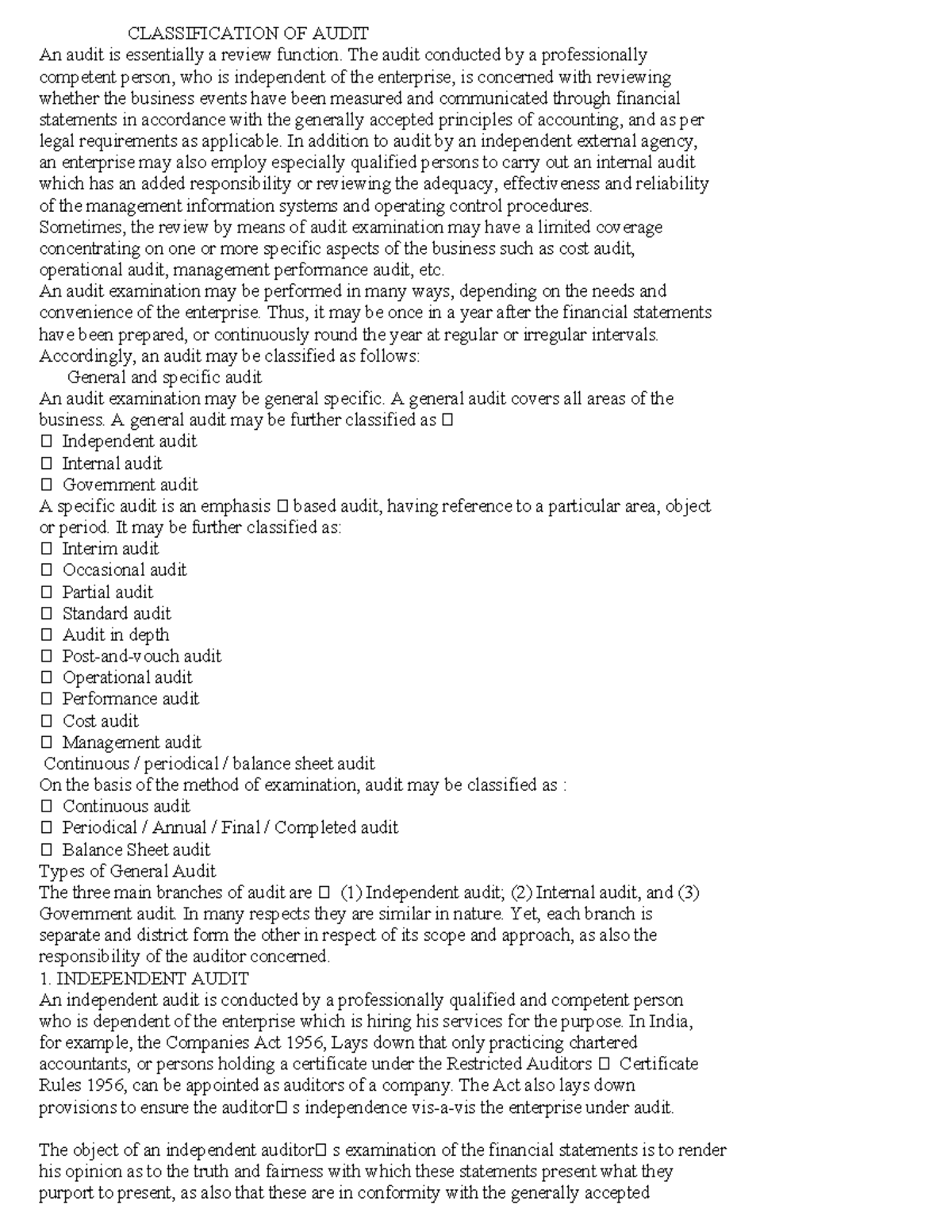 B.Com CLASSIFICATION OF AUDIT,1. INDEPENDENT AUDIT ,BRANCHES OF GENERAL ...