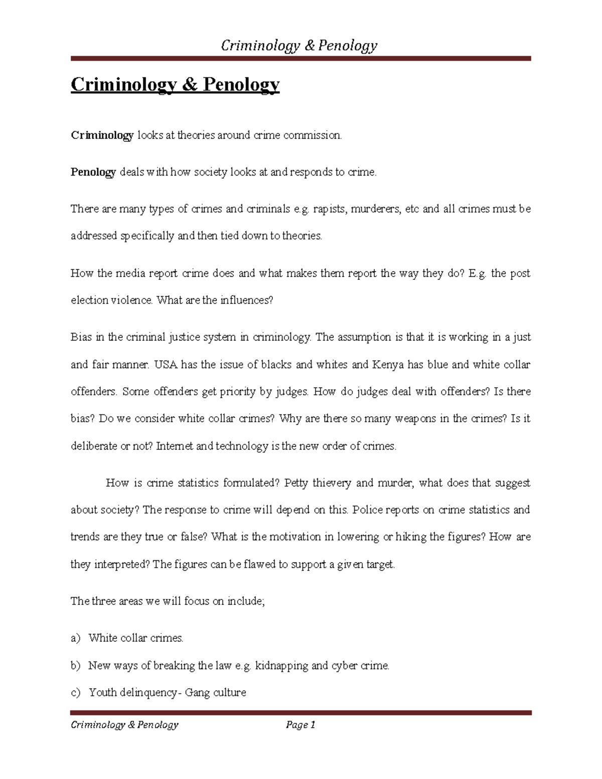 Rose Ayugi (Criminology & Penology) Criminal Law in kenya MKU Studocu