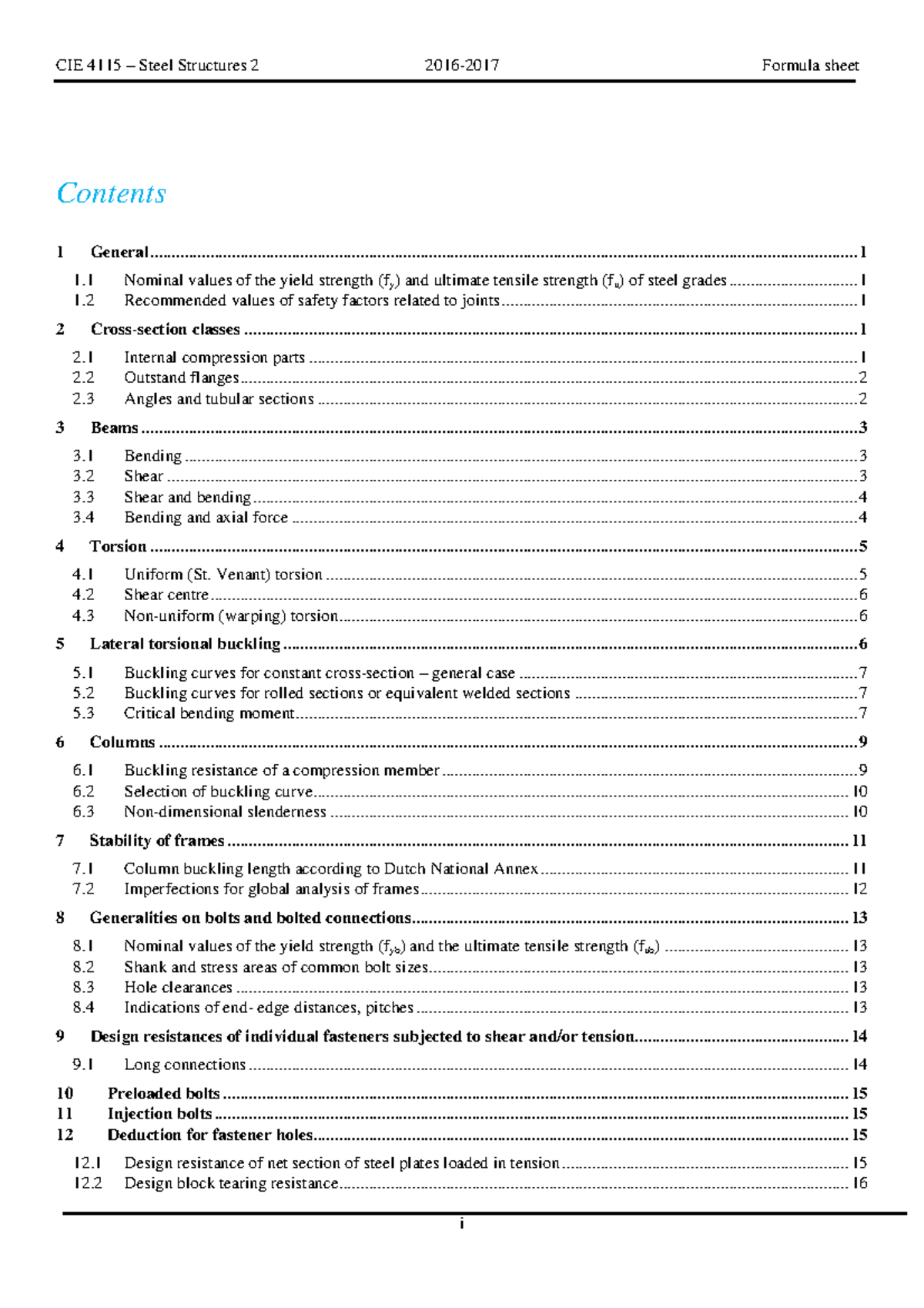 Formula sheet (update 20161012) i 1 General Contents 1 Nominal