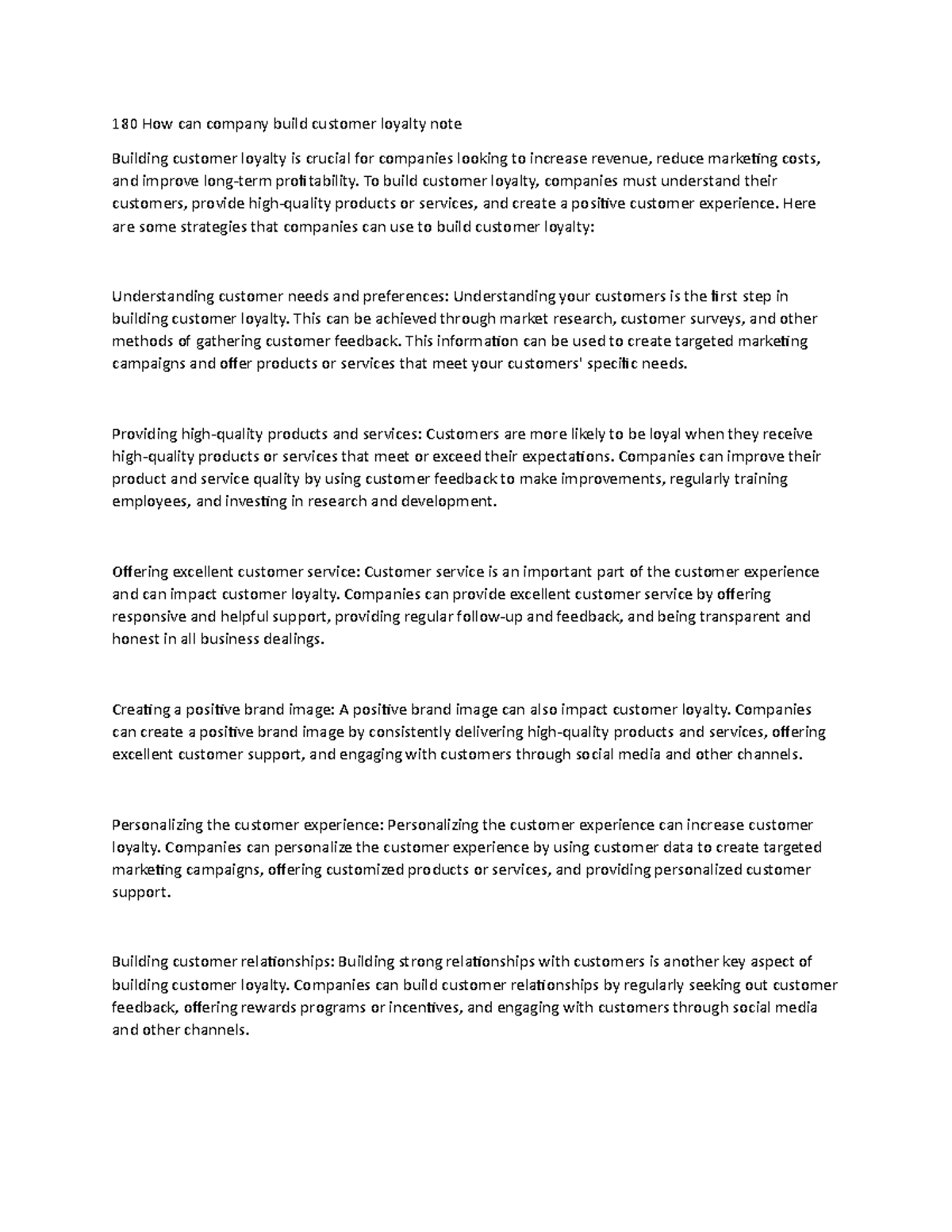 180 How can company build customer loyalty note - To build customer ...