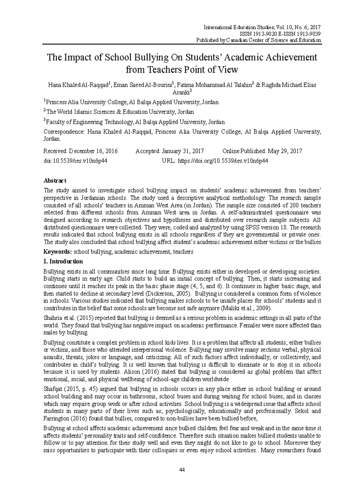 Bully art2 - article example - International Education Studies; Vol. 10 ...