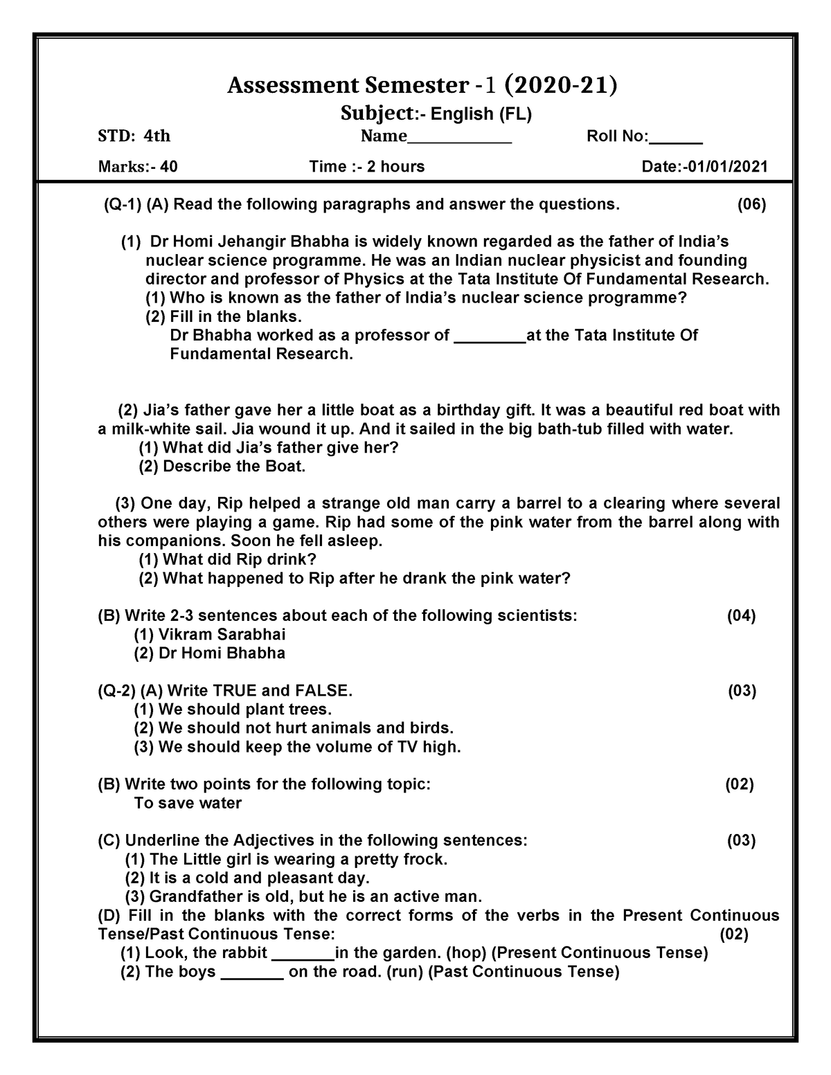 Std4 (2) Copy Assessment Semester 1 (202021) Subject English