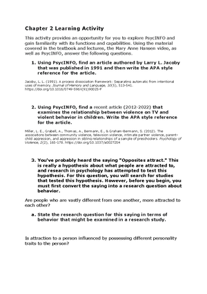 Ch 8 LA - Chapter 8 Learning Activity for PSYX 225 Reasearch Design and ...