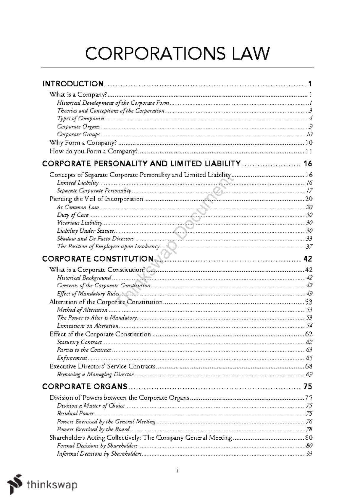 corps notes LAWS2014 - i CORPORATIONS LAW INTRODUCTION - Studocu