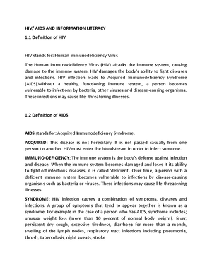 HIV AIDS Chapters 1 - 5 - Lecture notes 1-5 - CHAPTERS OUTLINE LECTURE ...