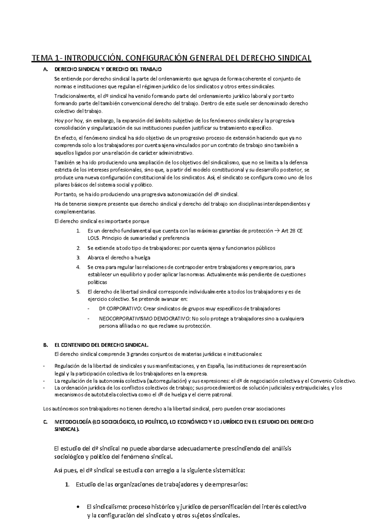 Derecho Sindical Temas 1-4 - TEMA 1- INTRODUCCI”N. CONFIGURACI”N ...