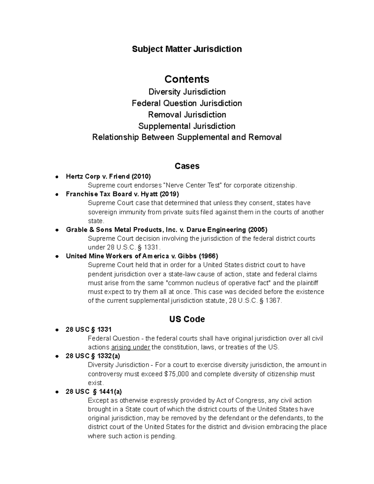 Subject Matter Jurisdiction - Subject Matter Jurisdiction Contents ...