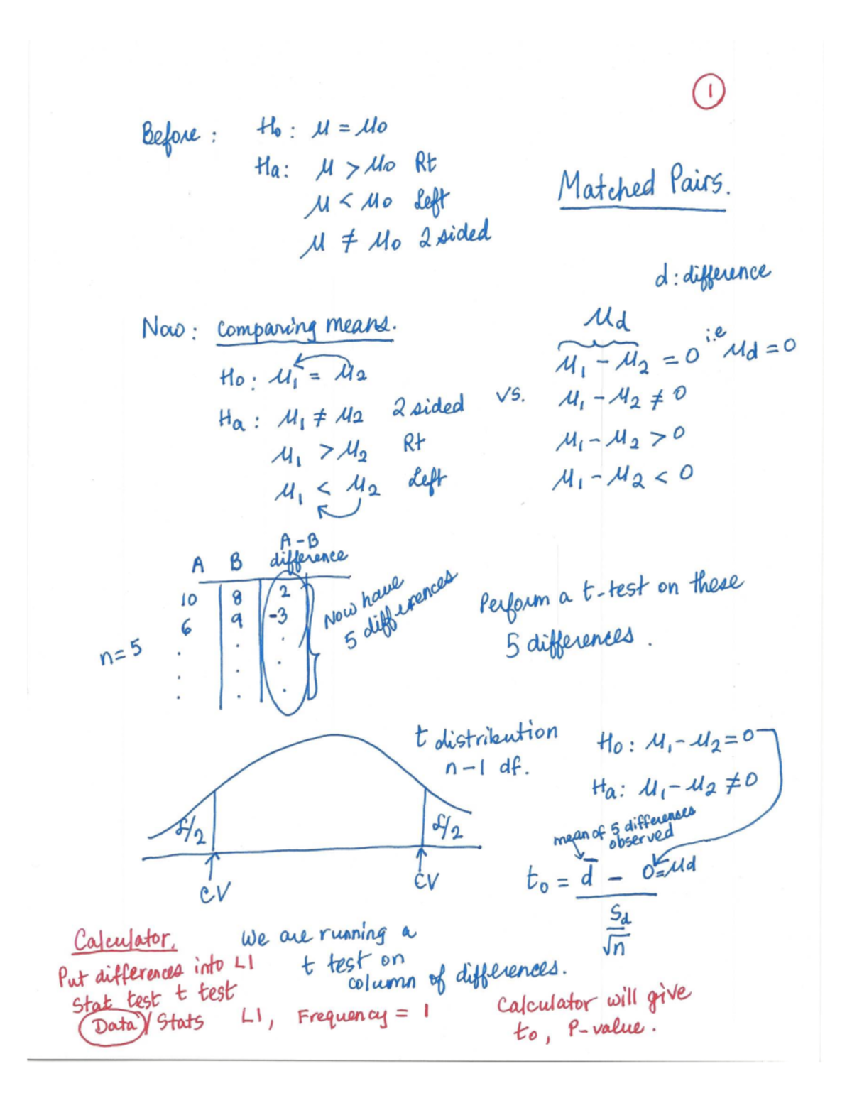 Matched Pairs and z test for comparison of means - I Before : Ho: u Mo ...