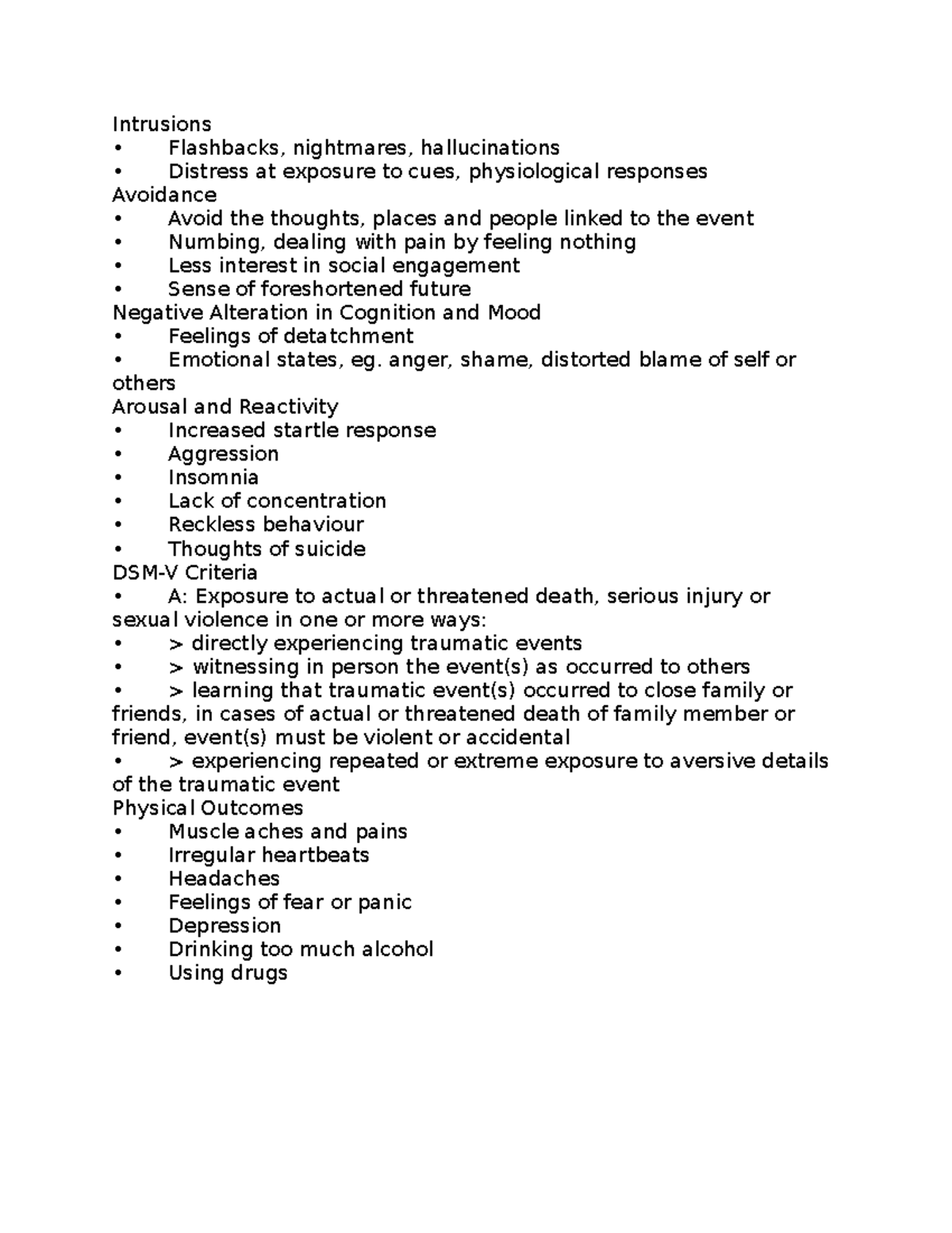 Symptoms of PTSD - Intrusions Flashbacks, nightmares, hallucinations ...