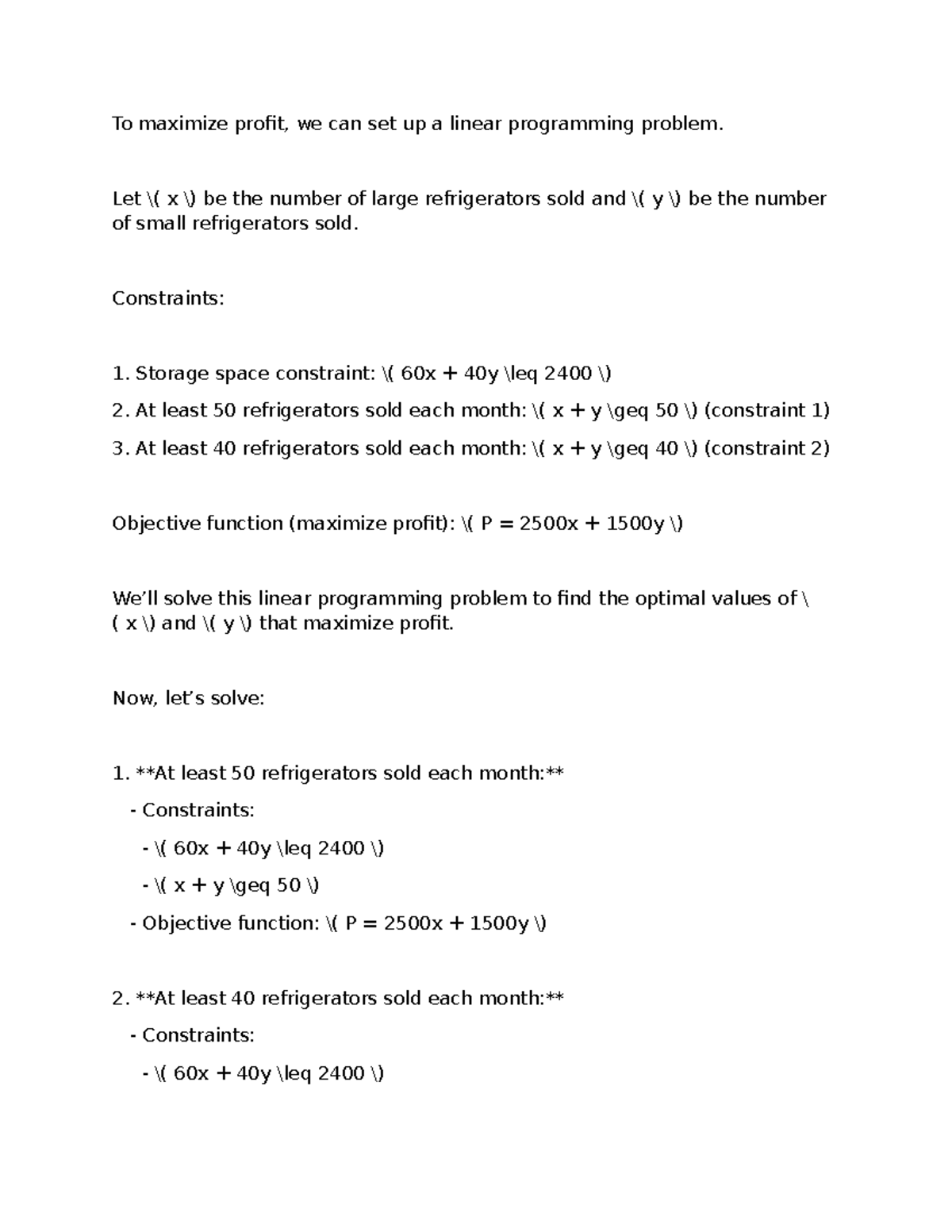 Linear Inequality - ... - To maximize profit, we can set up a linear ...