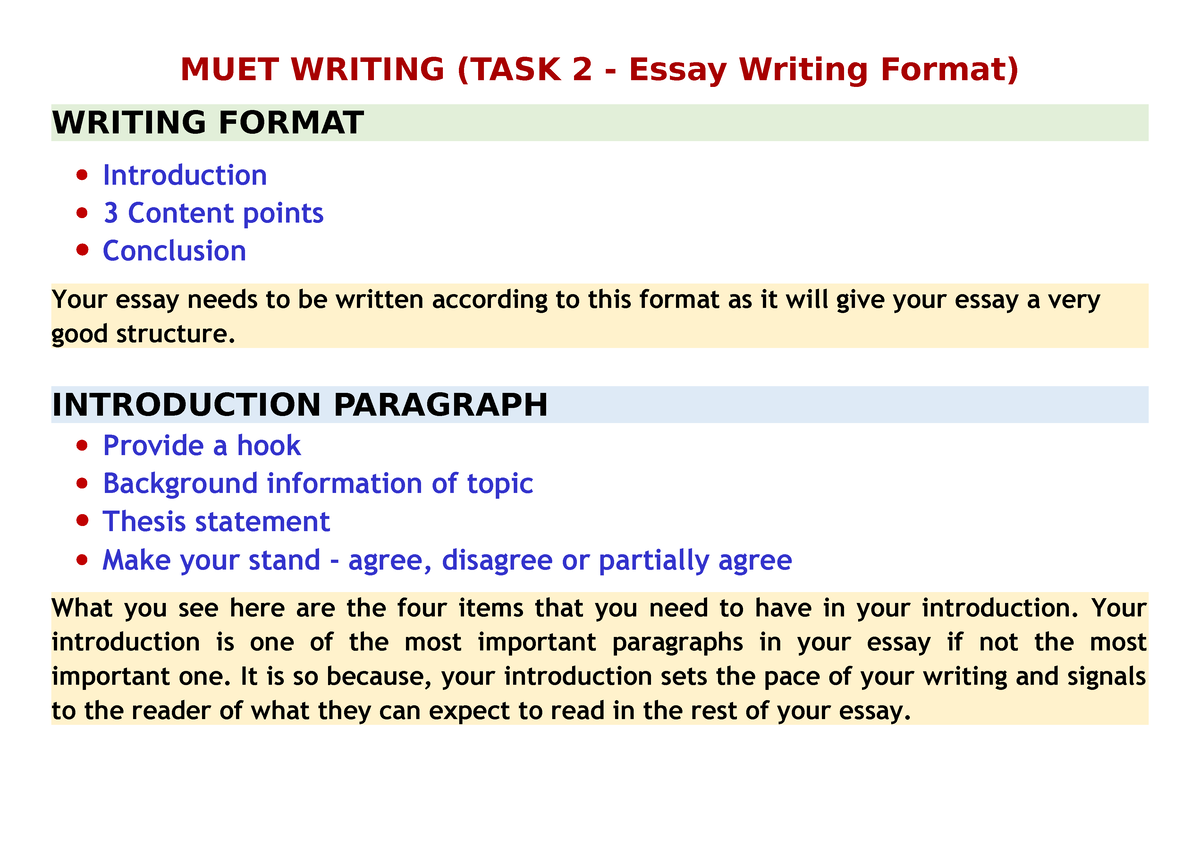 essay writing format muet