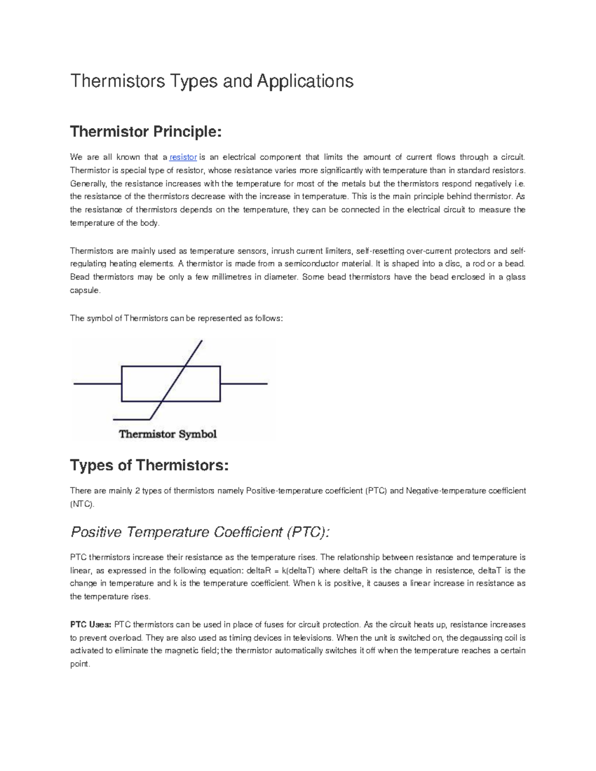 Thermistors Types and Applications Thermistors Types and Applications