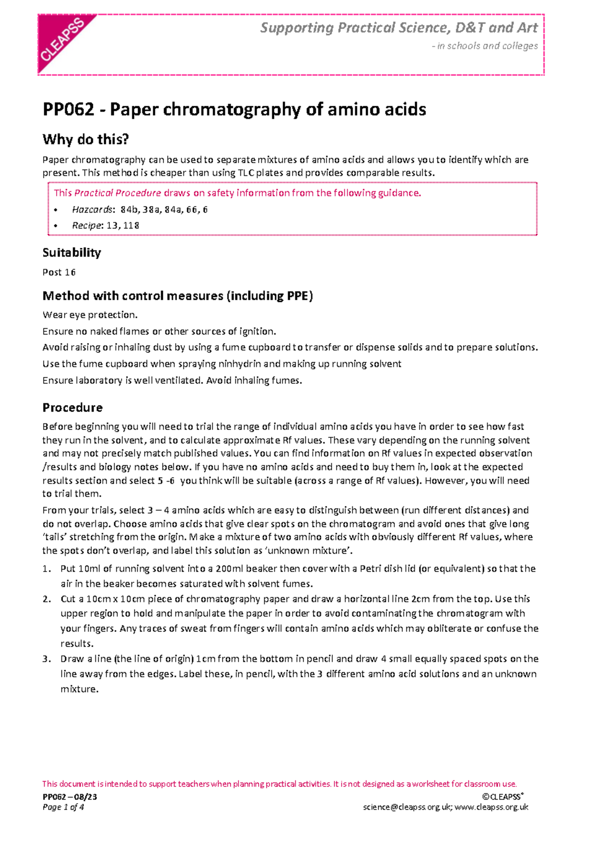 PP062Paperchromatographyofaminoacids Supporting Practical