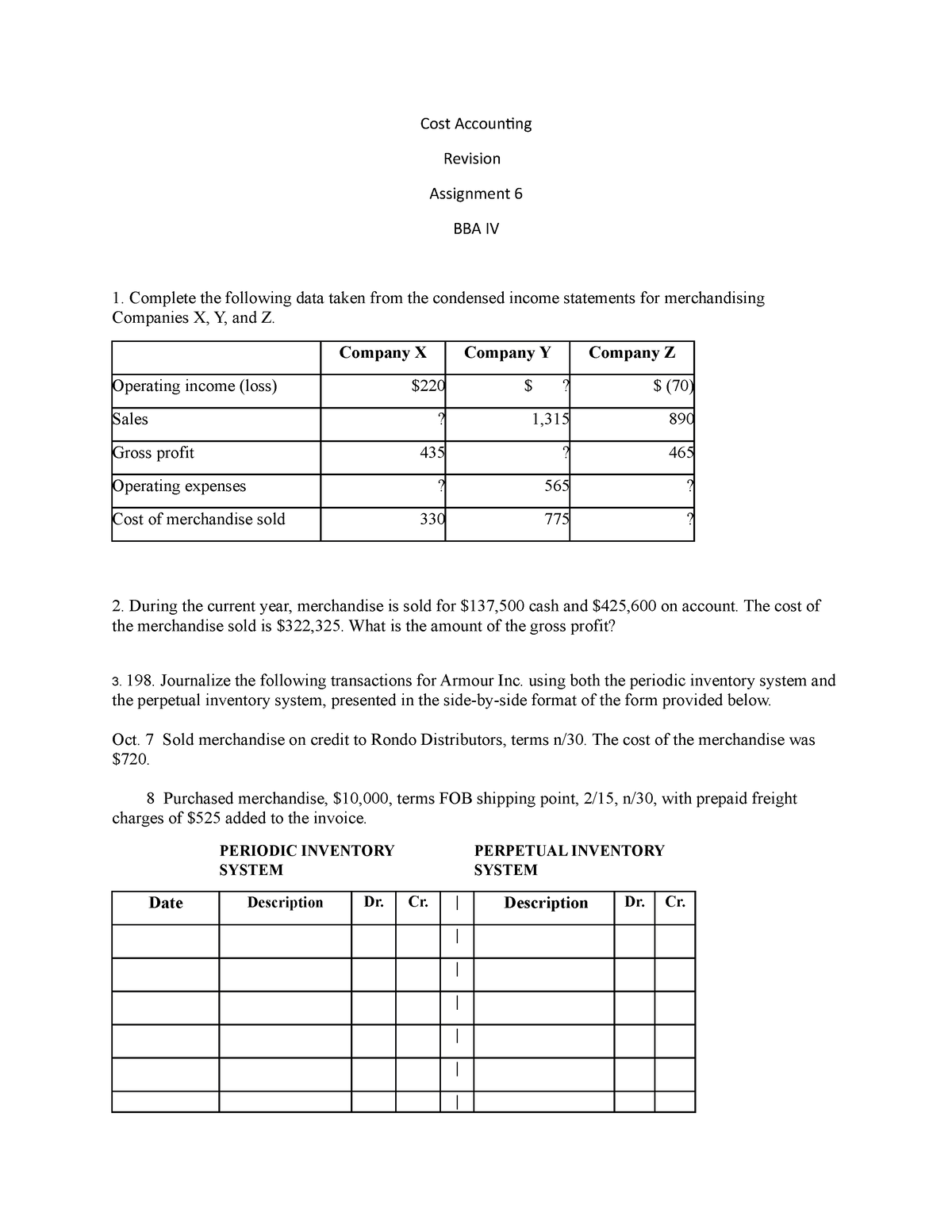 advanced cost accounting assignment