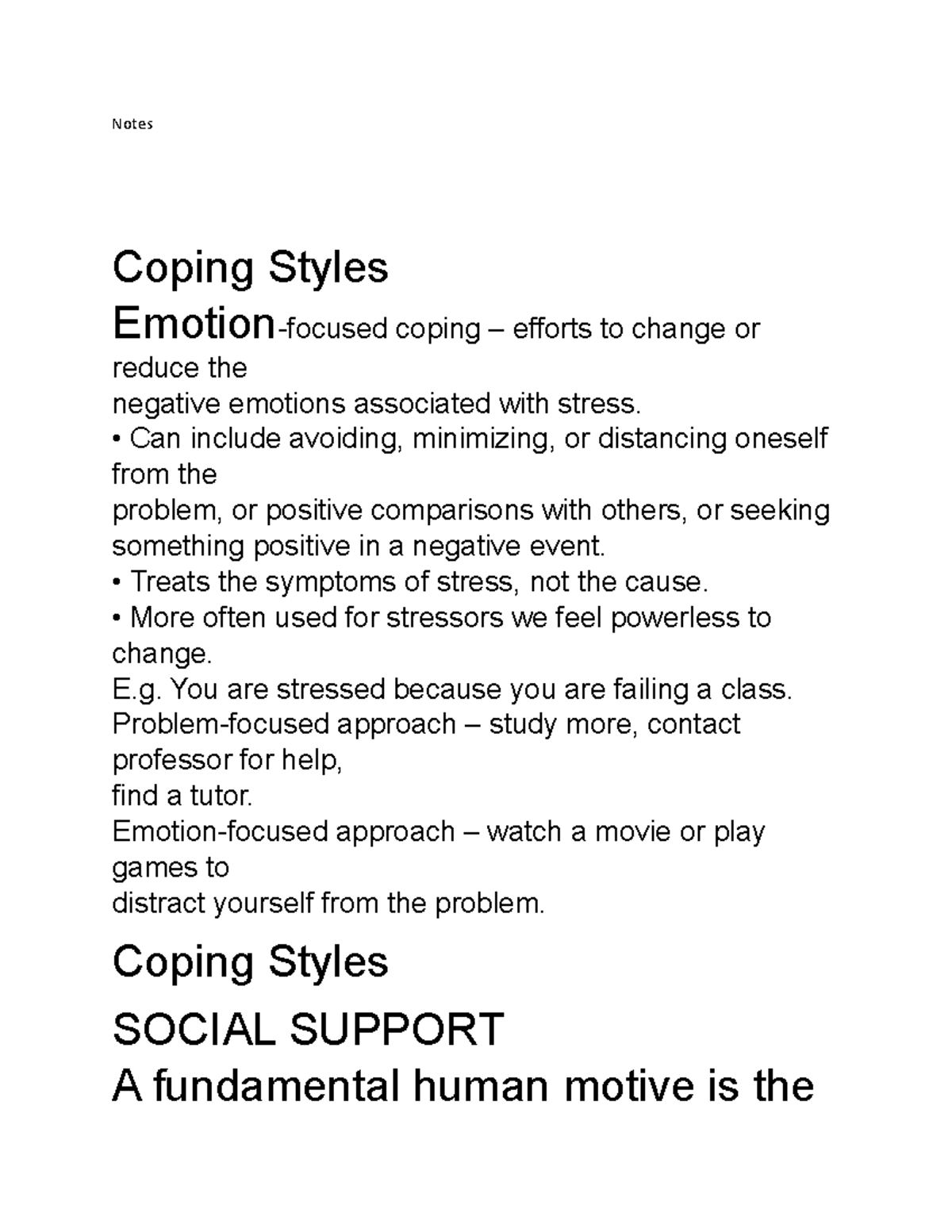 Document 103 - mind - Notes Coping Styles Emotion-focused coping ...