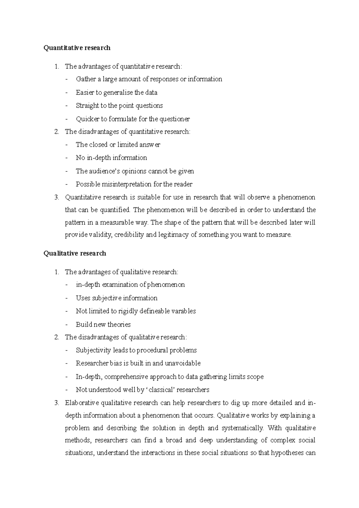 Quanti quali statistical questions - Quantitative research The ...