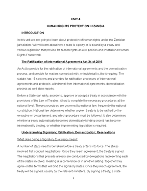 Human rights law assignment - THE UNIVERSITY OF ZAMBIA INSTITUTE OF ...