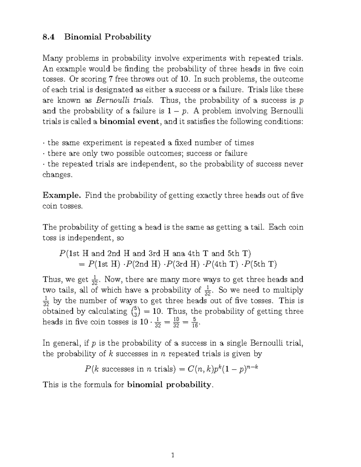 8.4 Binomial Probability - 8 Binomial Probability Many problems in ...