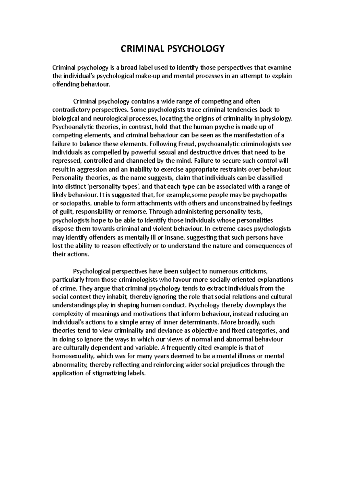 Criminal Psychology Key Concept CRIMINAL PSYCHOLOGY Criminal