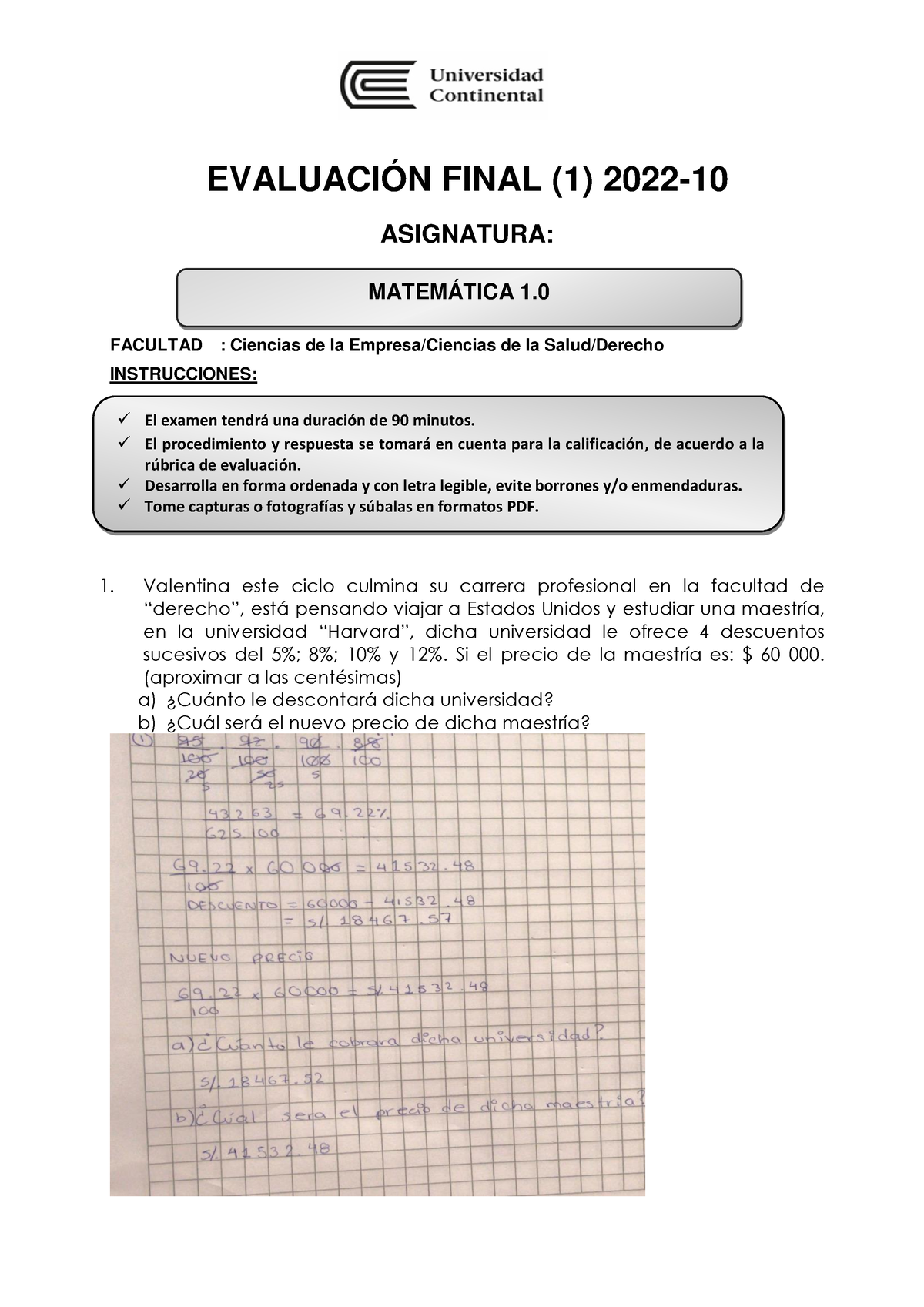 Evaluación Final 2022 - EVALUACIÓN FINAL (1) 2022- ASIGNATURA: FACULTAD ...