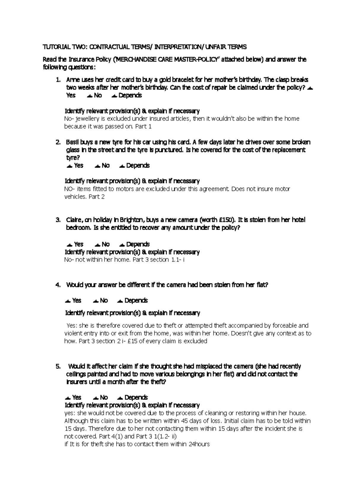 Tutorial TWO QUB Undergraduate Degree TUTORIAL TWO CONTRACTUAL