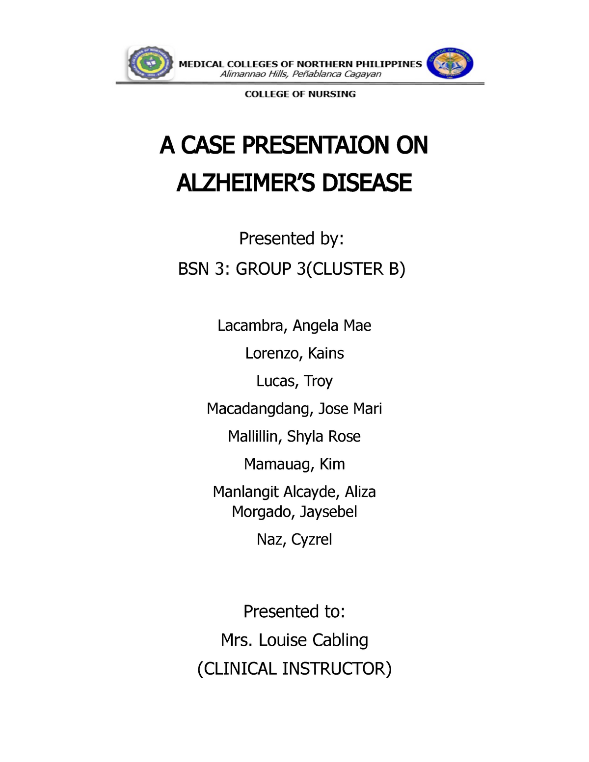 case study on alzheimer's disease ppt