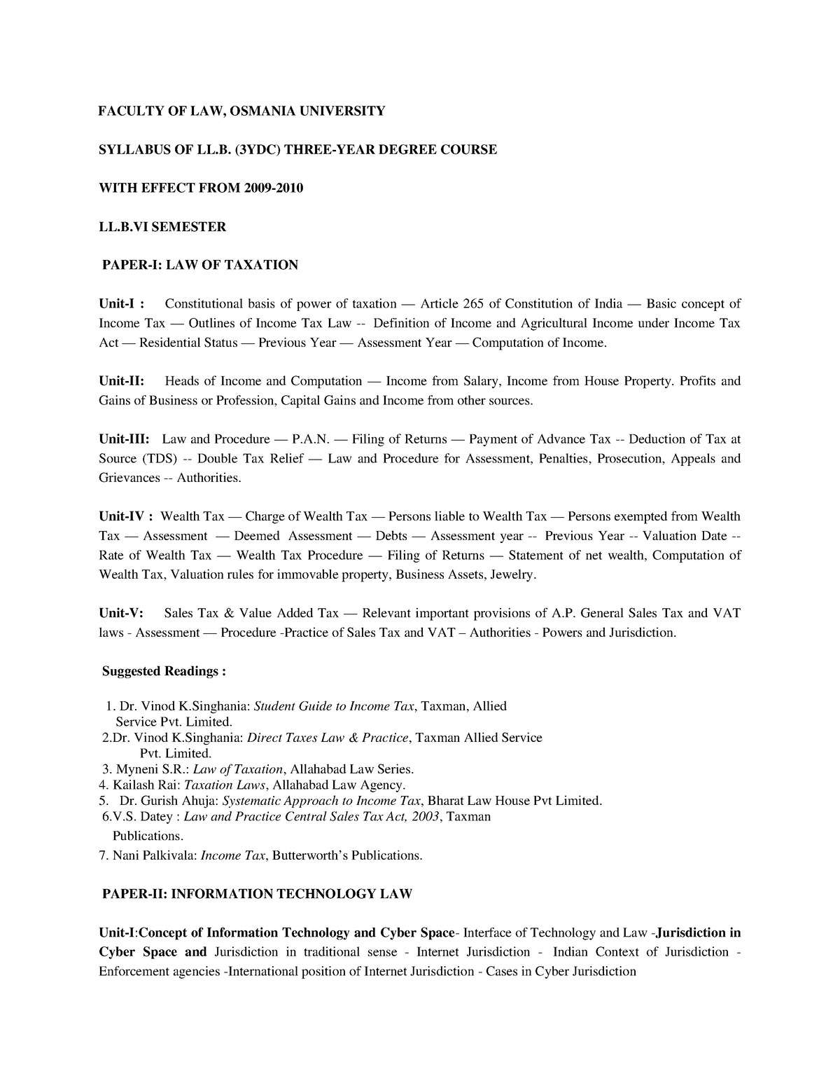 1. L.L.B 3YDC 6th SEM Syllabus - FACULTY OF LAW, OSMANIA UNIVERSITY ...