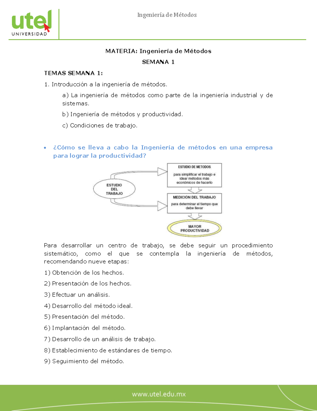 Ingenieria DE Metodos Semana 1 PF - MATERIA: Ingeniería De Métodos ...