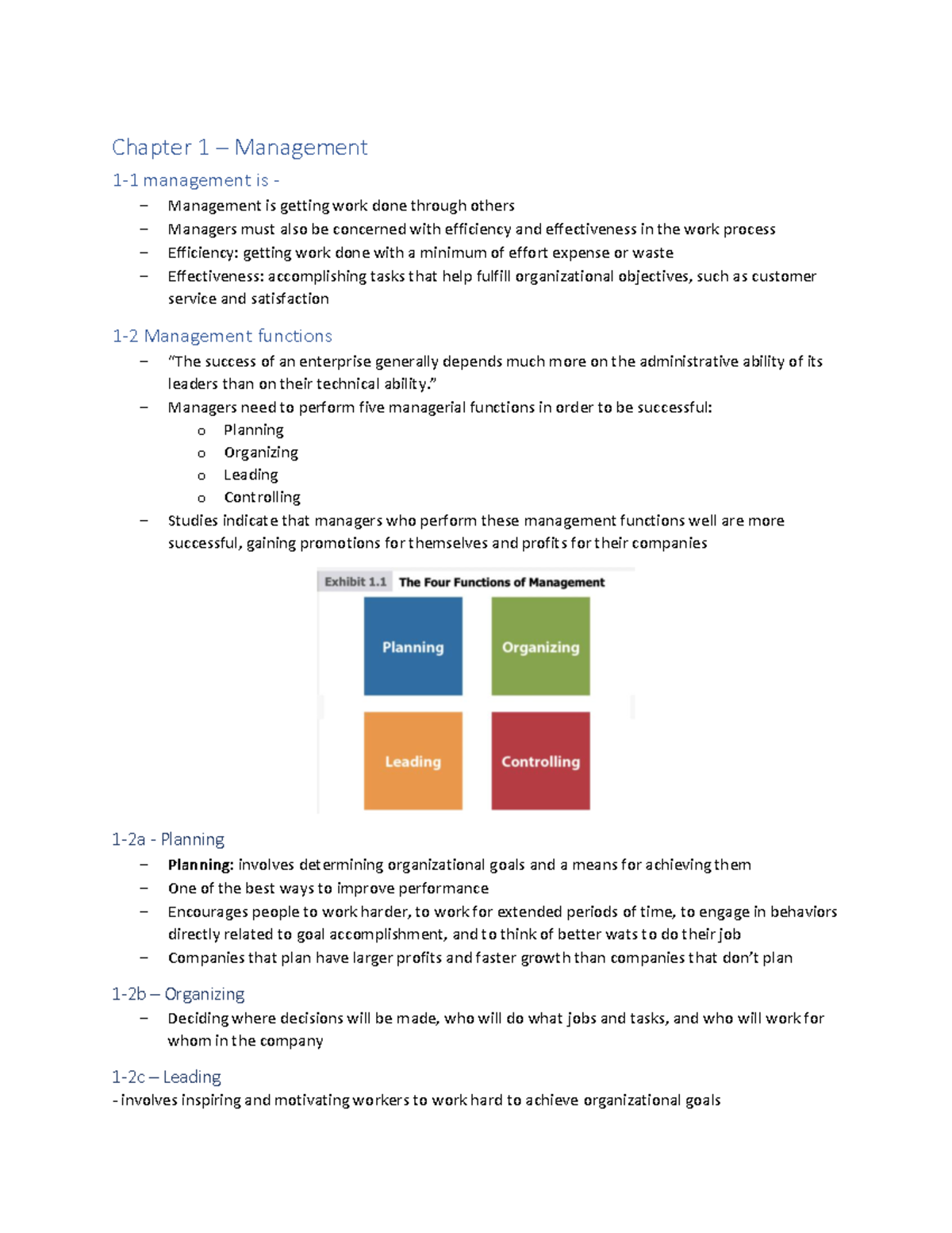 Management reading notes - Chapter 1 – Management 1-1 management is - − ...