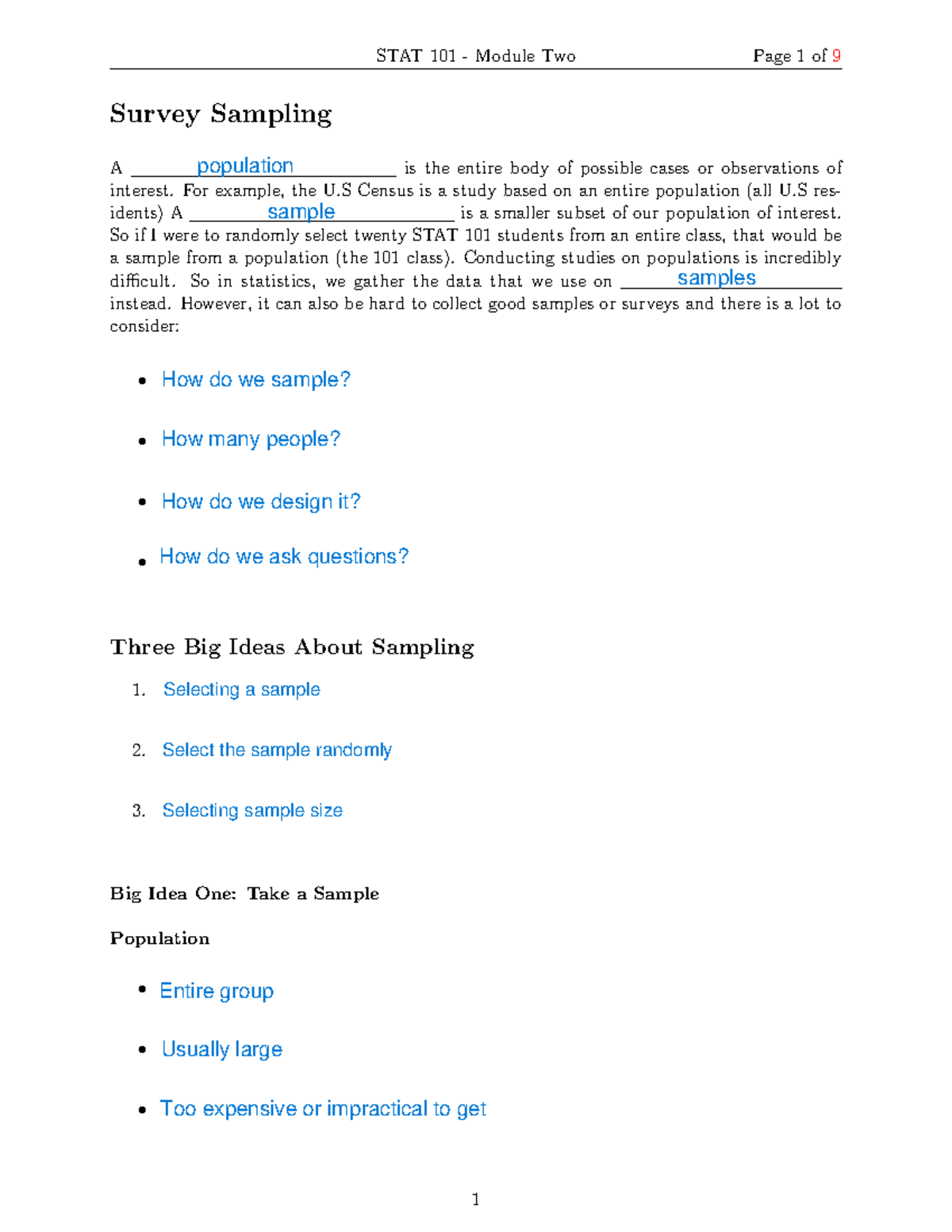 L8 Notes Survey Sampling - Survey Sampling A is the entire body of ...