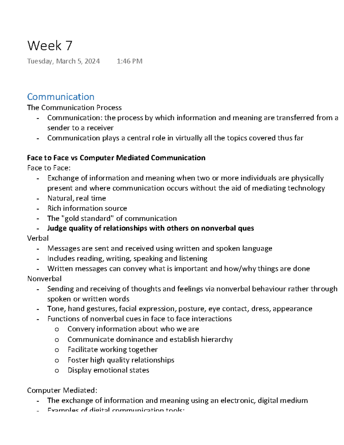Week 7 - Week 7 - Communication The Communication Process Communication ...