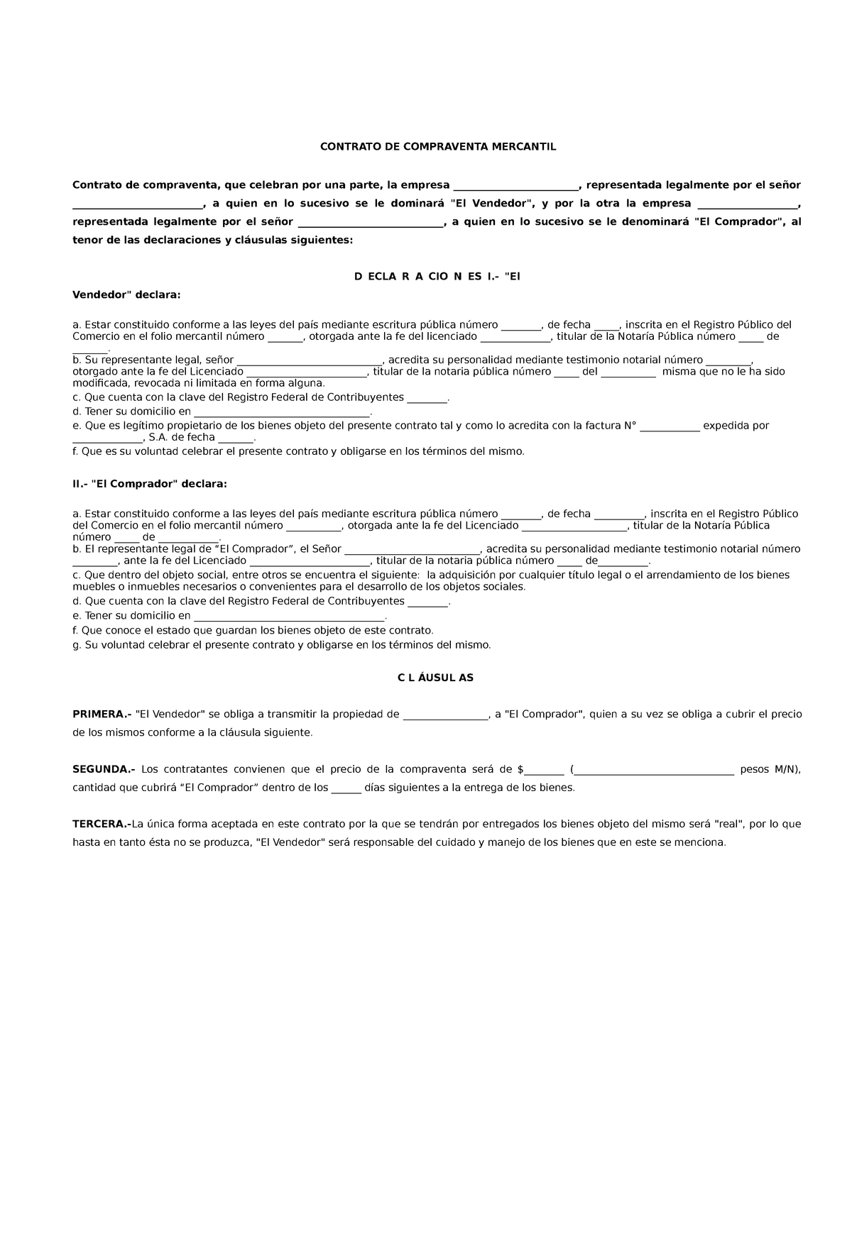 Contrato De Compraventa Contrato De Compraventa Mercantil Contrato De Compraventa Que 1296